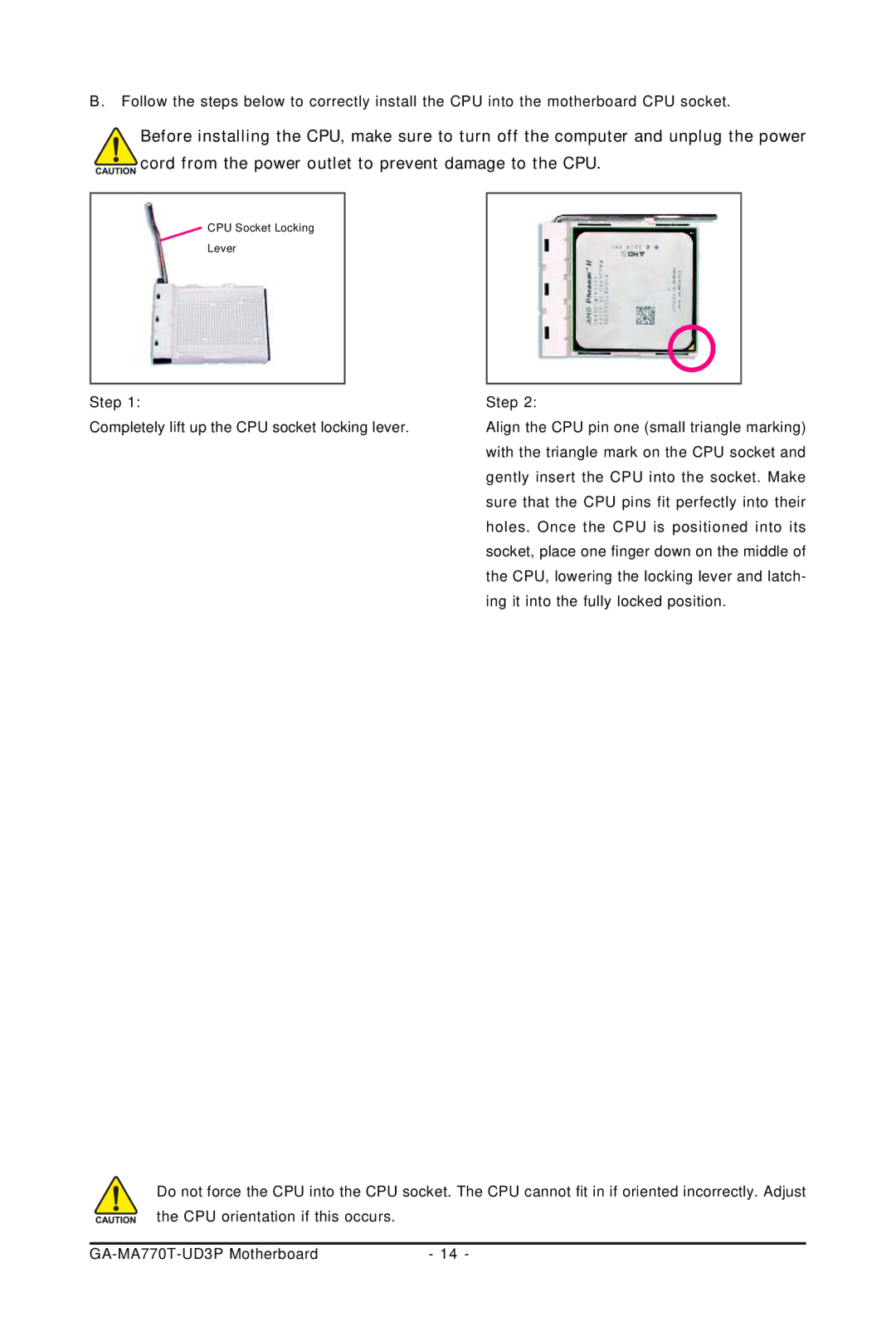 Gigabyte GA-MA770T-UD3P user manual CPU Socket Locking Lever 