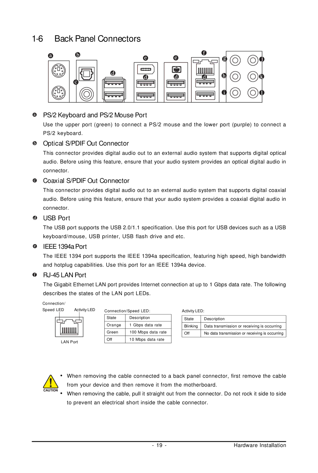 Gigabyte GA-MA770T-UD3P user manual Back Panel Connectors 