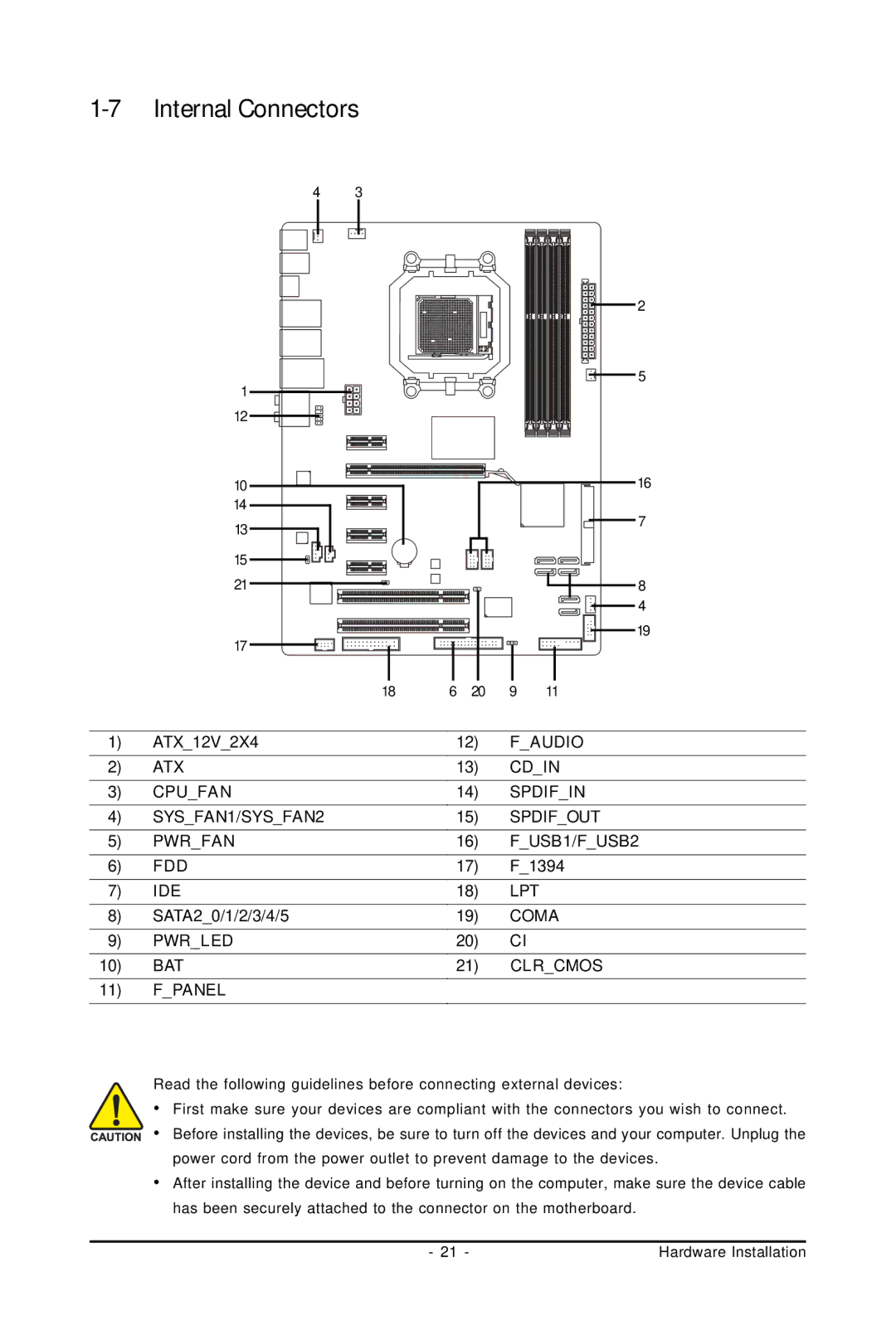 Gigabyte GA-MA770T-UD3P user manual Internal Connectors, ATX12V2X4, F1394, SATA20/1/2/3/4/5 