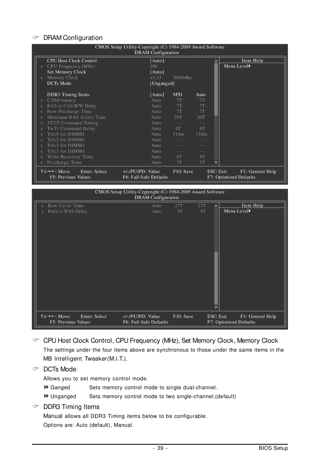 Gigabyte GA-MA770T-UD3P user manual Dram Configuration, DCTs Mode, DDR3 Timing Items 