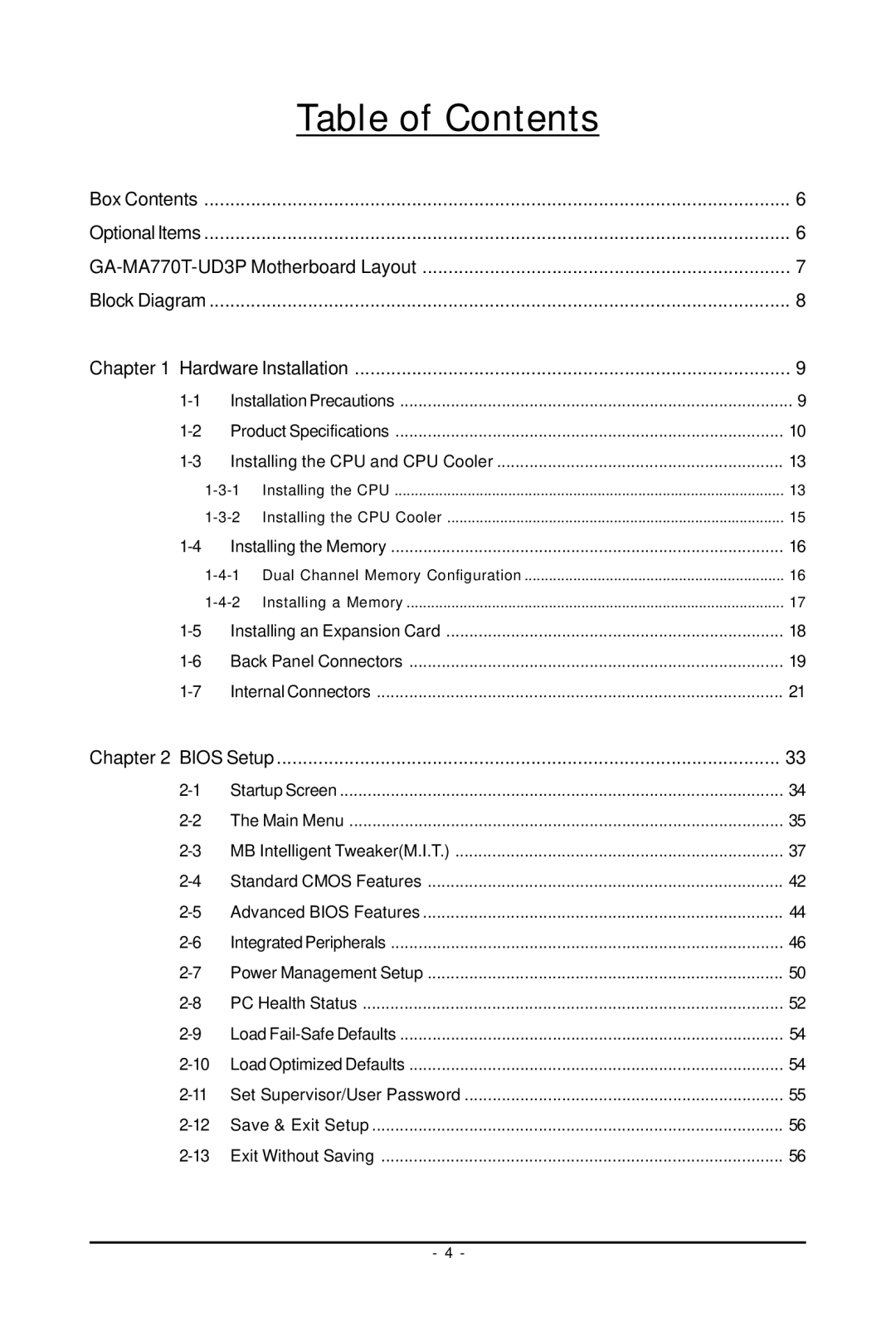 Gigabyte GA-MA770T-UD3P user manual Table of Contents 