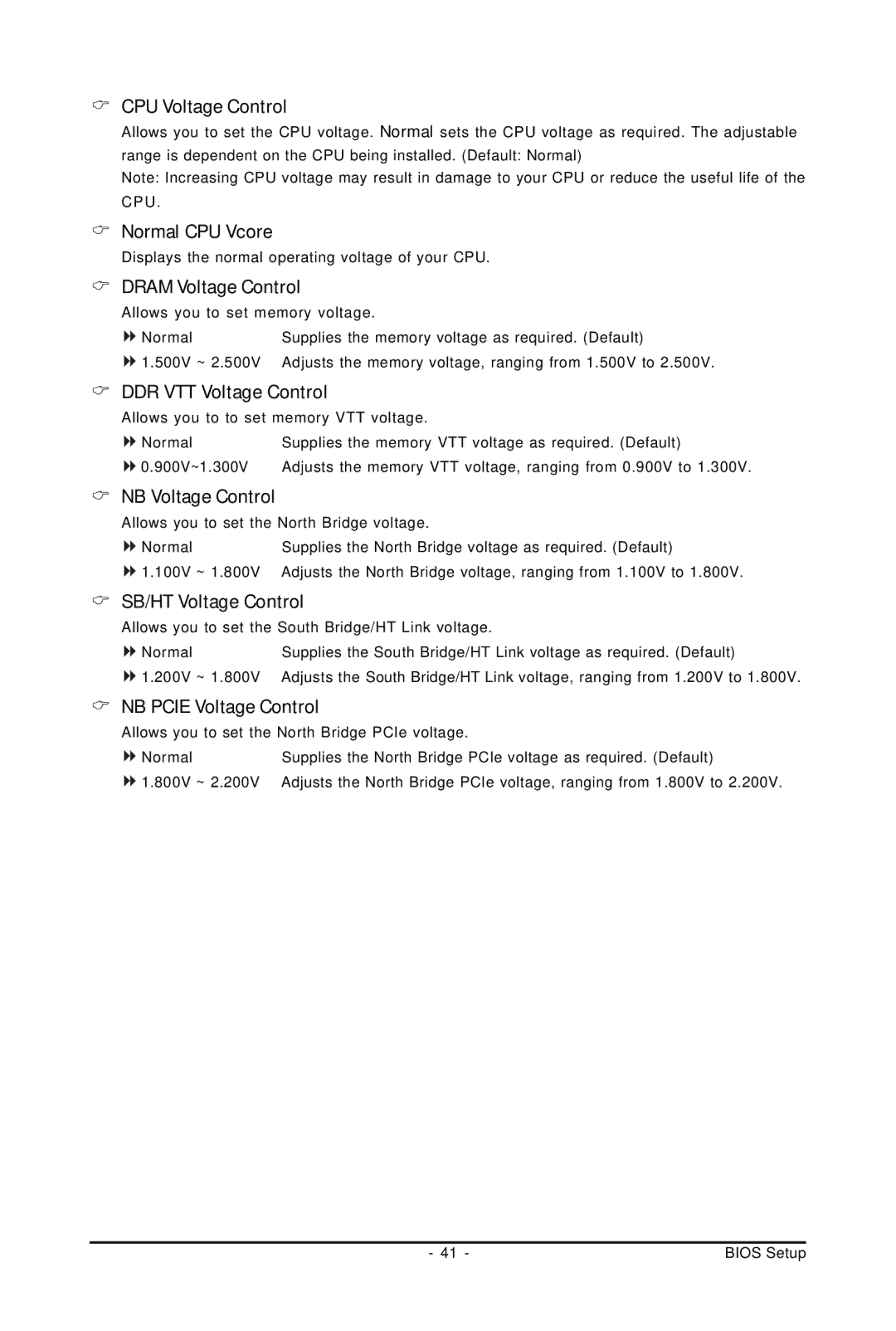 Gigabyte GA-MA770T-UD3P user manual CPU Voltage Control, Normal CPU Vcore, Dram Voltage Control, DDR VTT Voltage Control 