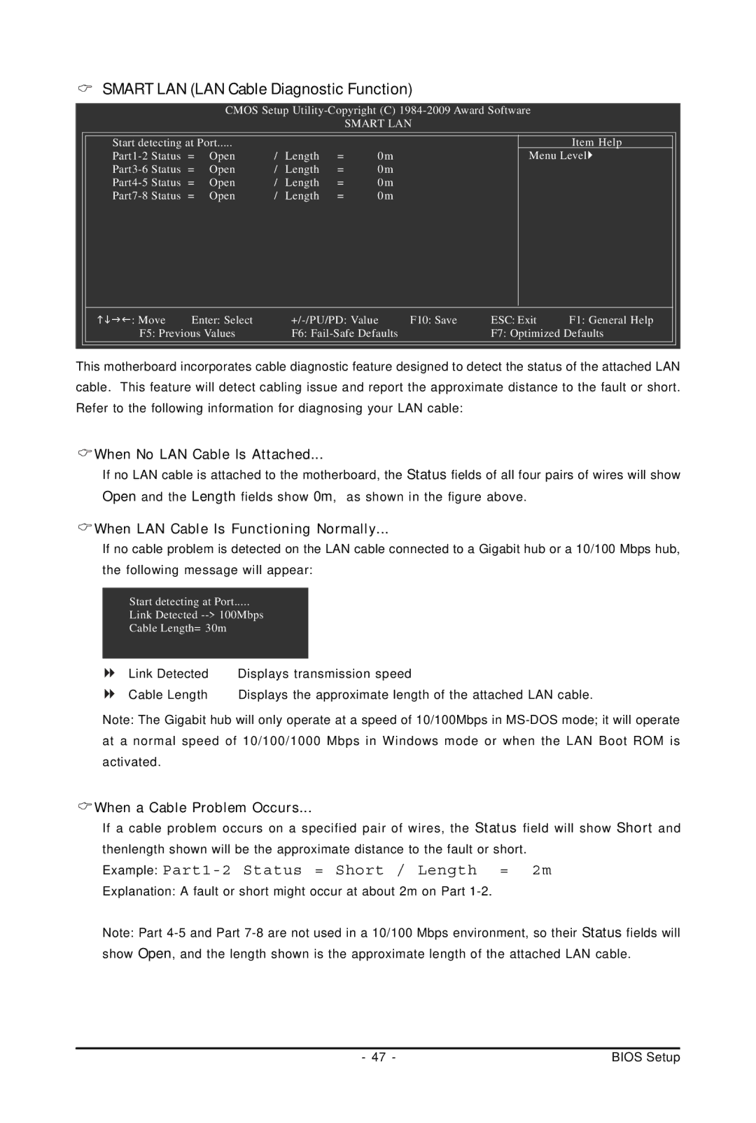 Gigabyte GA-MA770T-UD3P user manual Smart LAN LAN Cable Diagnostic Function, When No LAN Cable Is Attached 