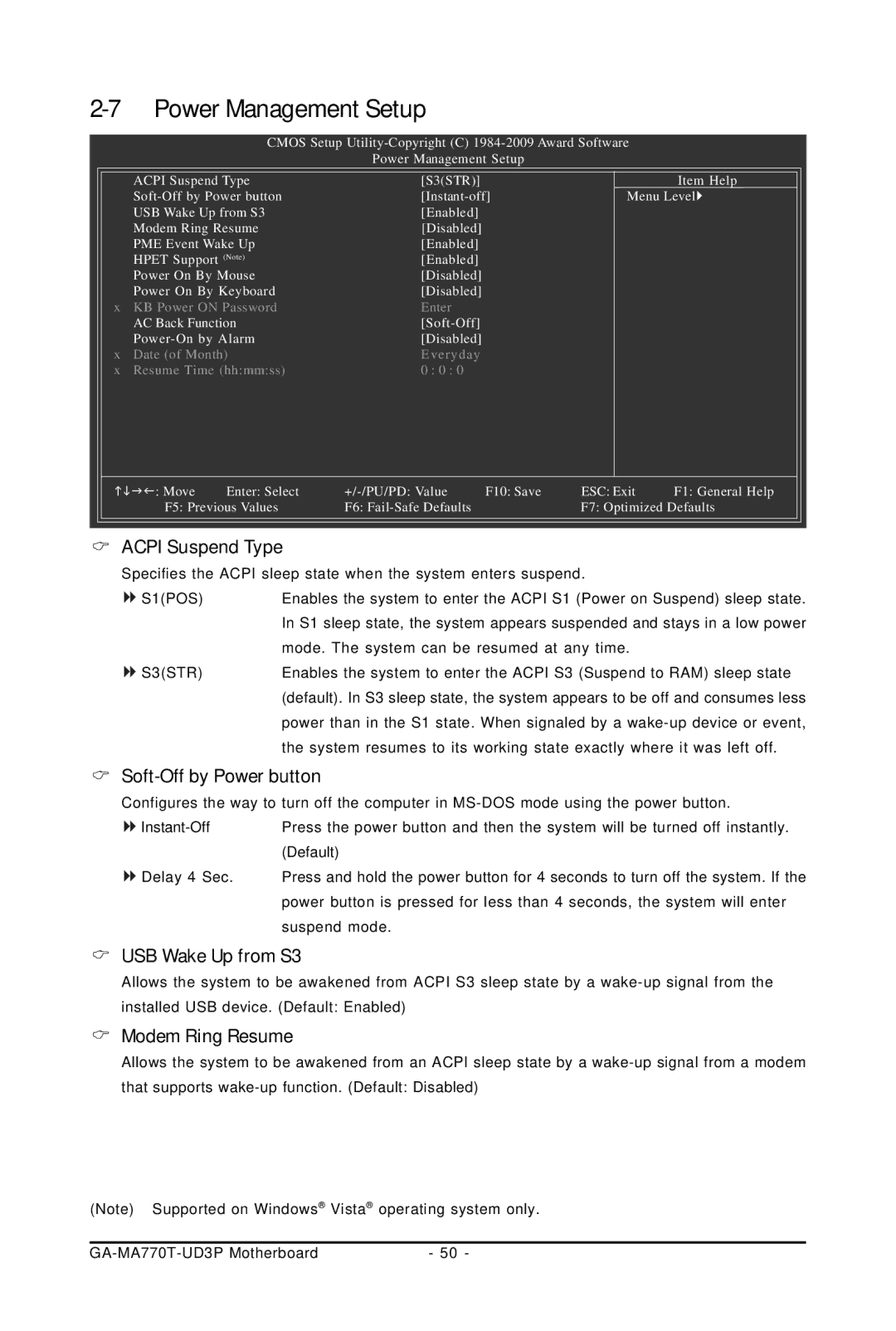 Gigabyte GA-MA770T-UD3P user manual USB Wake Up from S3, Modem Ring Resume 