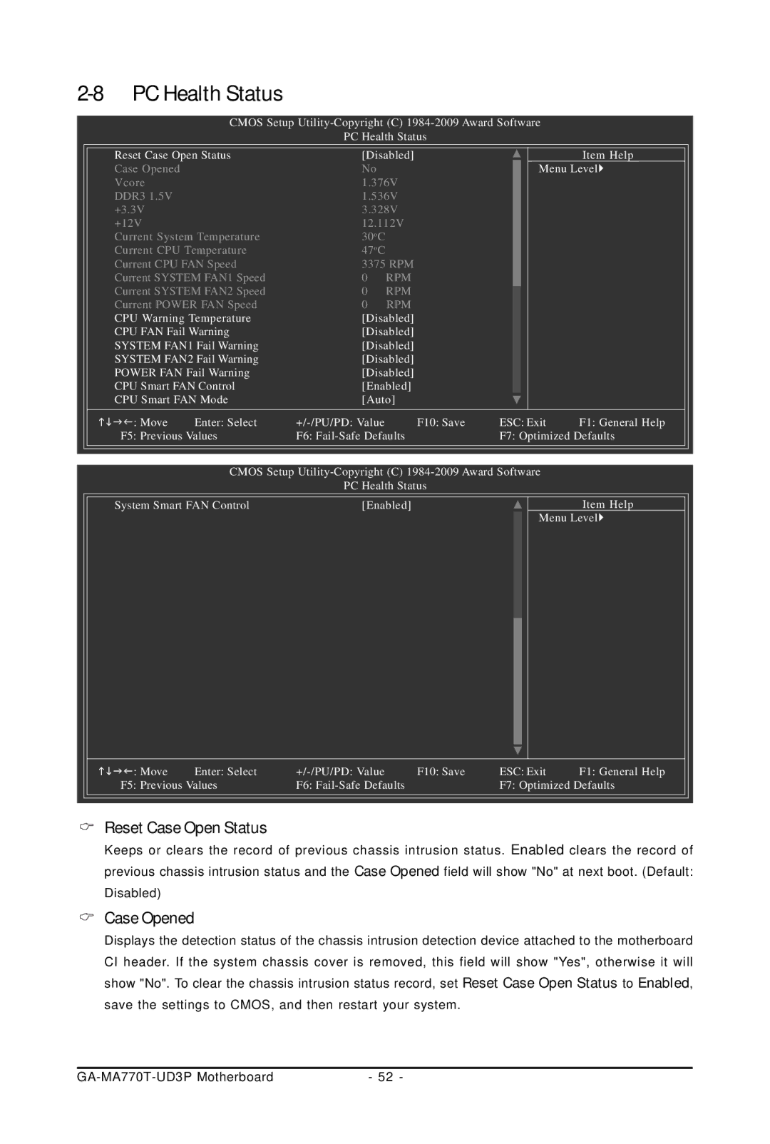 Gigabyte GA-MA770T-UD3P user manual Reset Case Open Status, Case Opened 