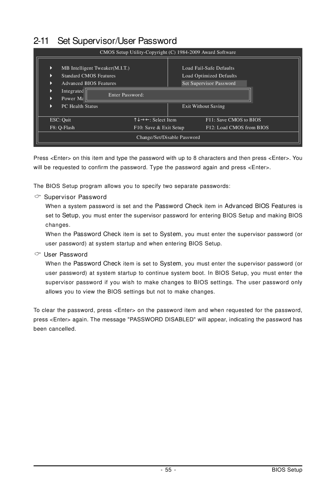 Gigabyte GA-MA770T-UD3P user manual Supervisor Password, User Password 