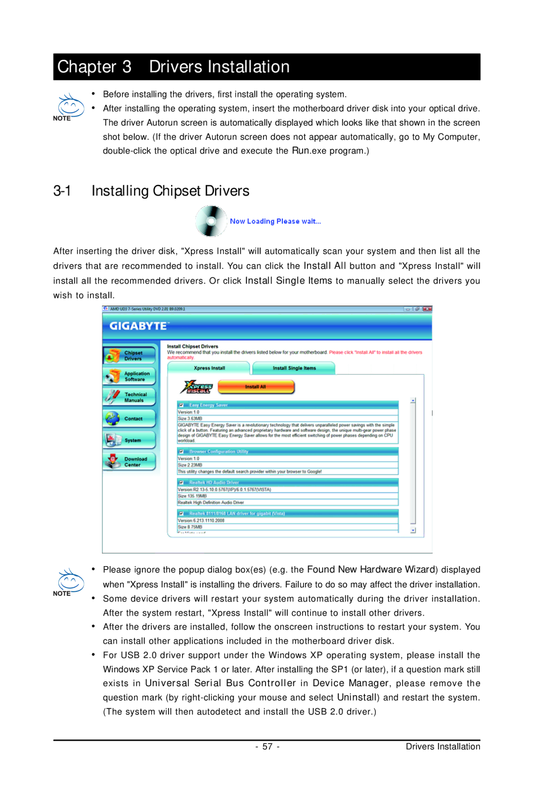 Gigabyte GA-MA770T-UD3P user manual Drivers Installation, Installing Chipset Drivers 