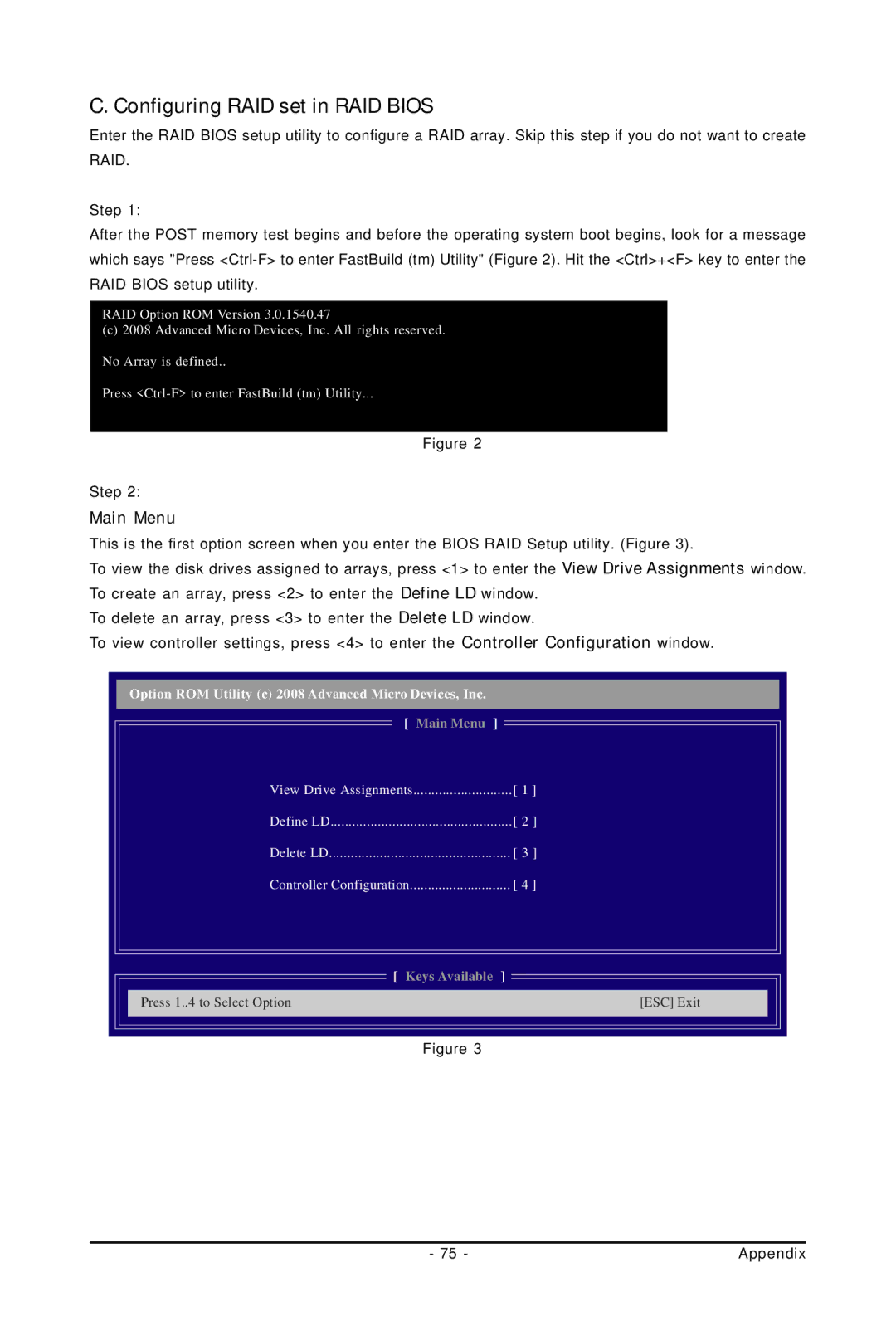 Gigabyte GA-MA770T-UD3P user manual Configuring RAID set in RAID Bios, Main Menu 