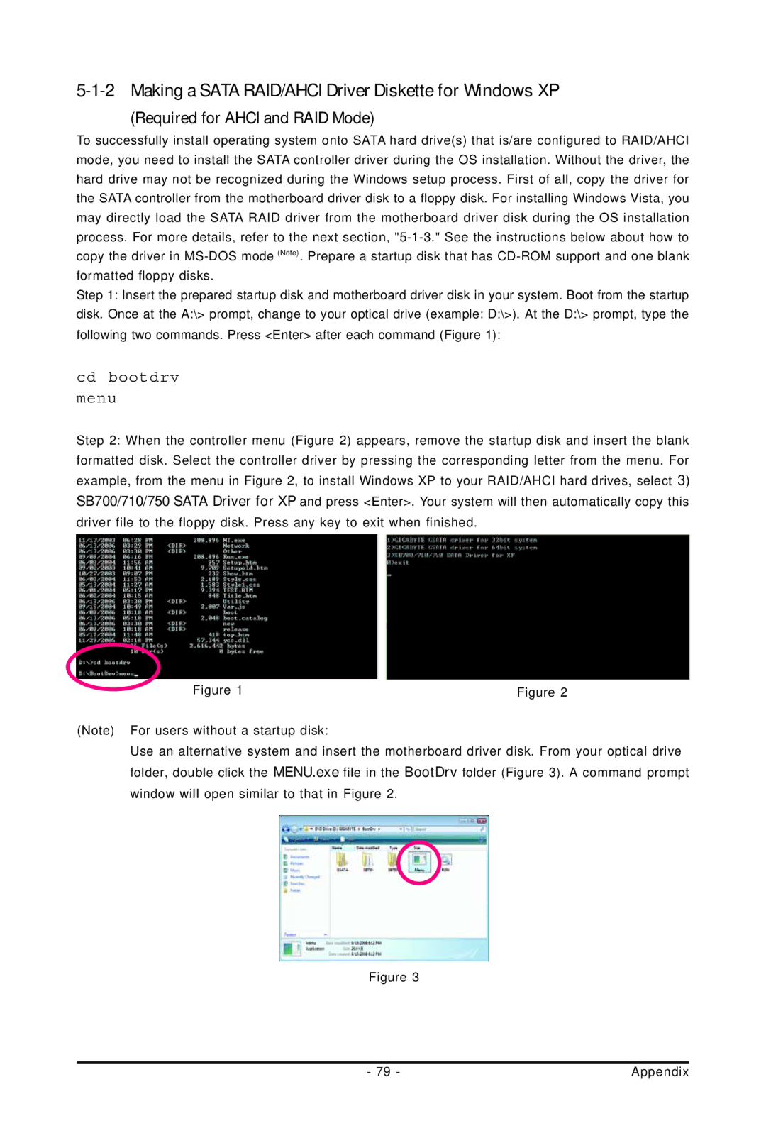 Gigabyte GA-MA770T-UD3P user manual Making a Sata RAID/AHCI Driver Diskette for Windows XP, Required for Ahci and RAID Mode 