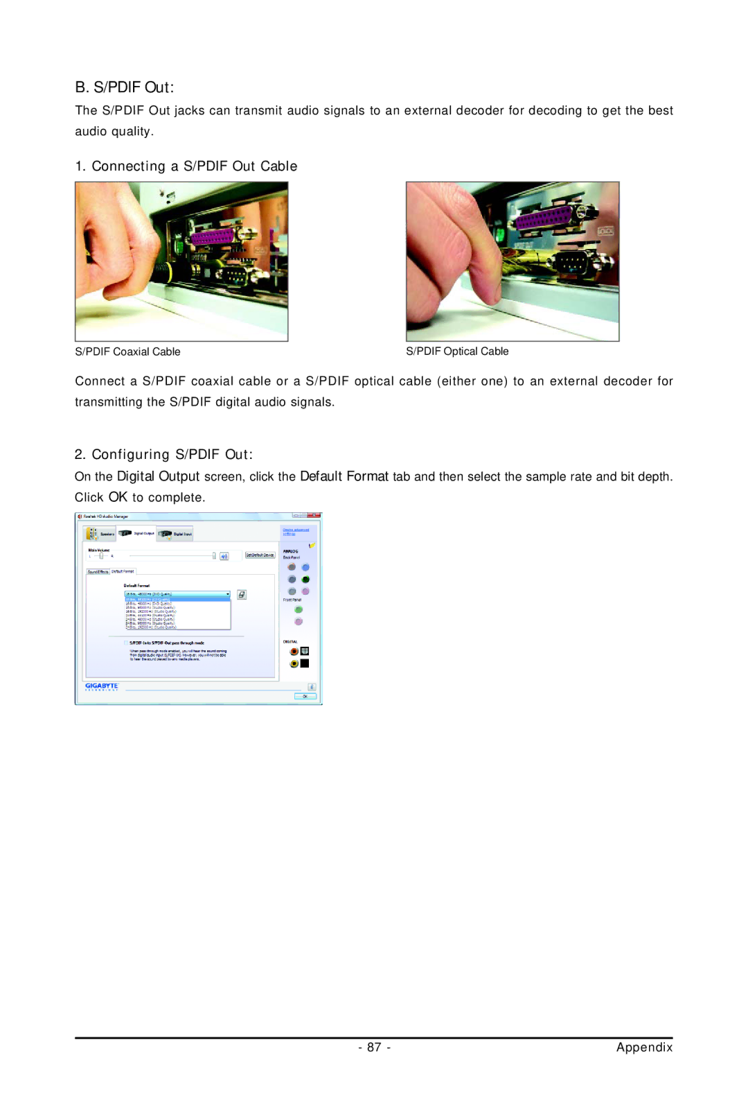 Gigabyte GA-MA770T-UD3P user manual Pdif Out, Connecting a S/PDIF Out Cable, Configuring S/PDIF Out 