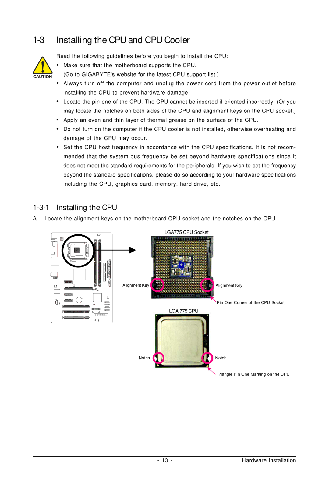 Gigabyte GA-P31-ES3G user manual Installing the CPU and CPU Cooler 