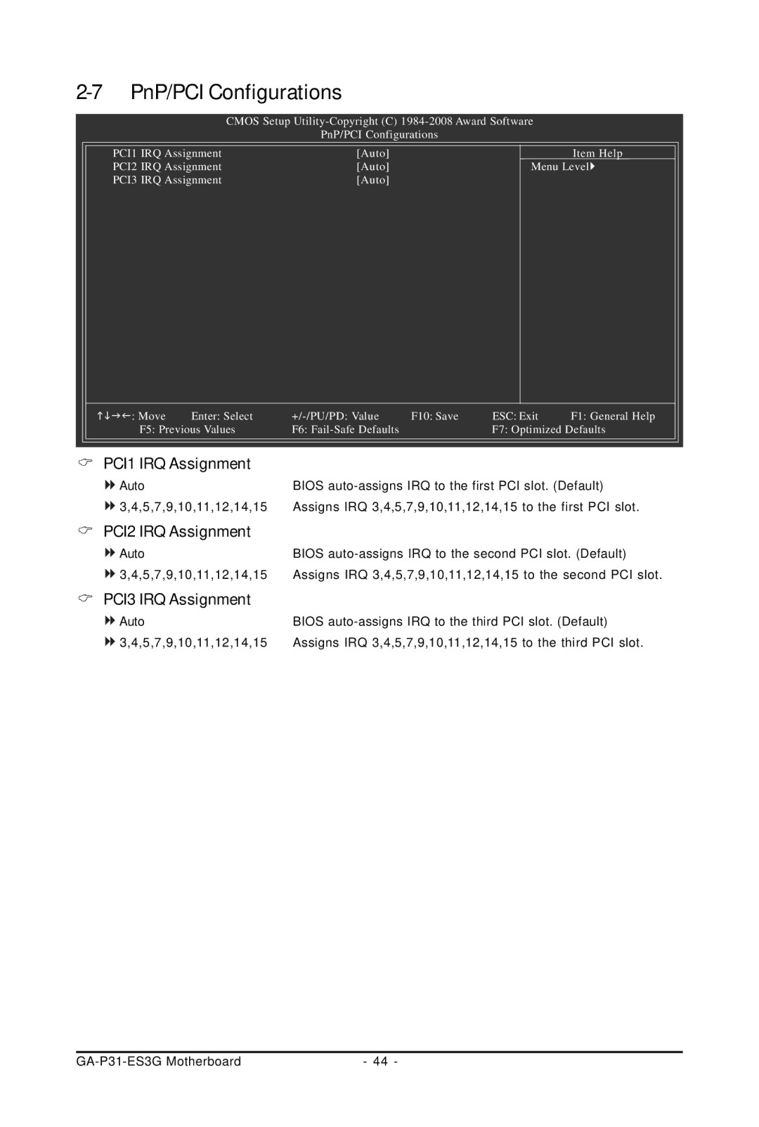 Gigabyte GA-P31-ES3G user manual PnP/PCI Configurations 