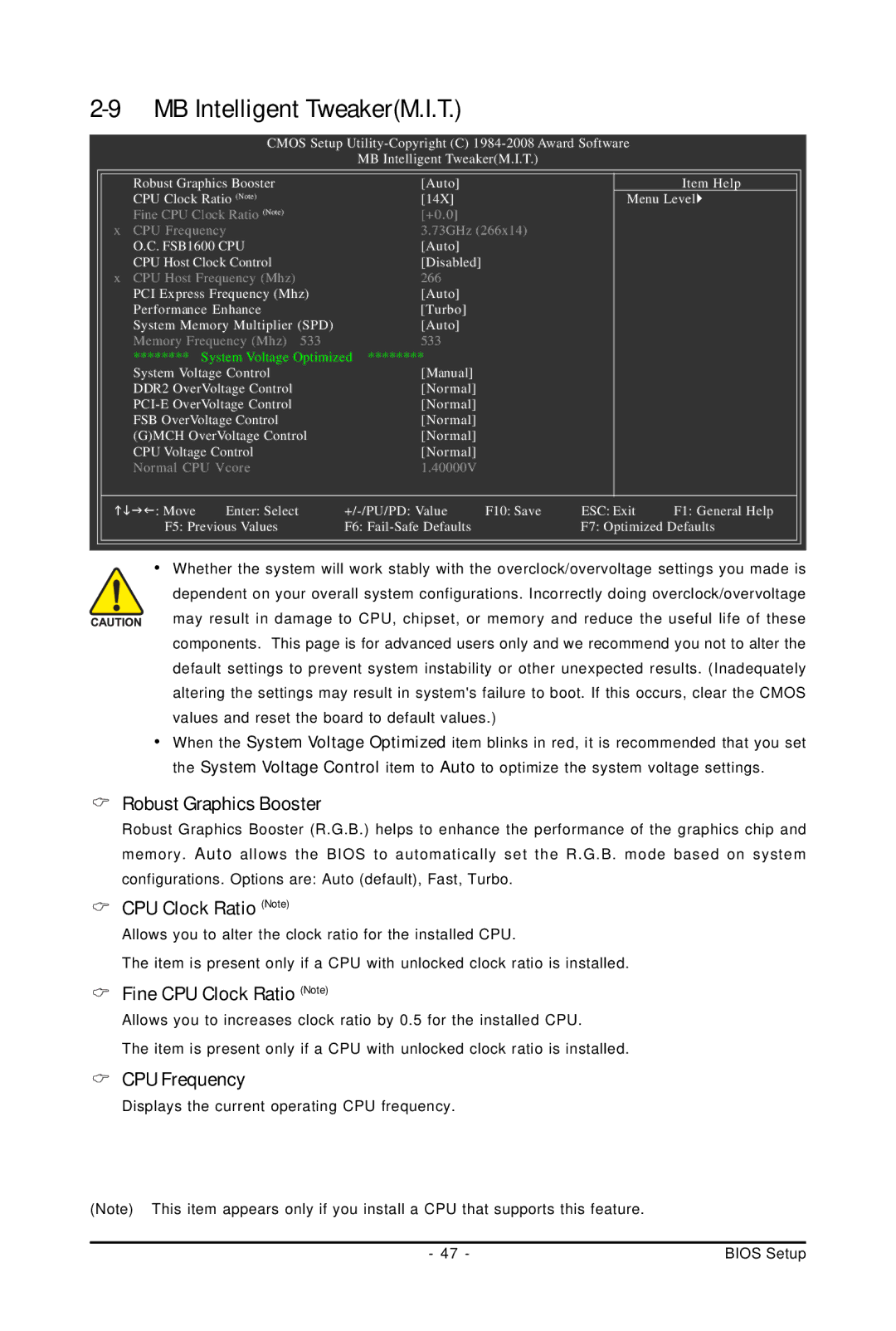 Gigabyte GA-P31-ES3G user manual Robust Graphics Booster, Fine CPU Clock Ratio Note, CPU Frequency 