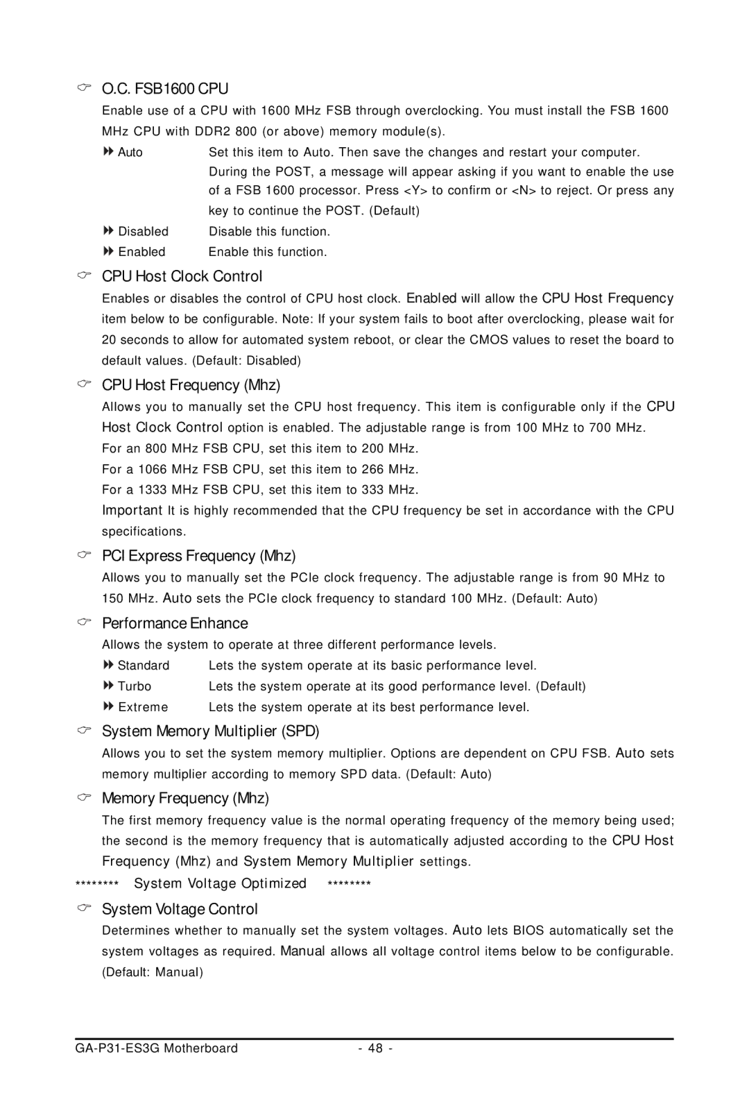 Gigabyte GA-P31-ES3G user manual FSB1600 CPU, CPU Host Clock Control, CPU Host Frequency Mhz, PCI Express Frequency Mhz 