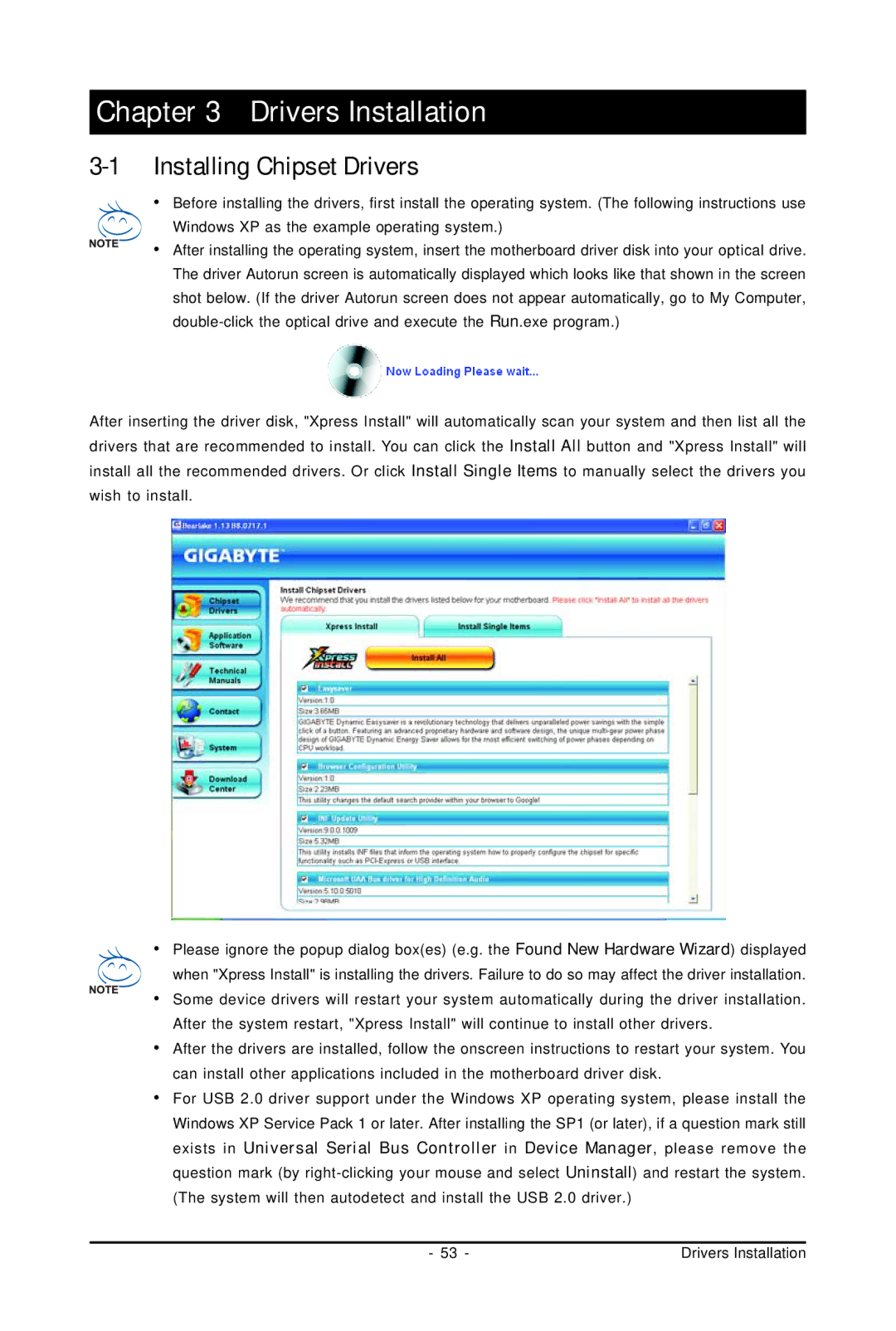 Gigabyte GA-P31-ES3G user manual Drivers Installation, Installing Chipset Drivers 