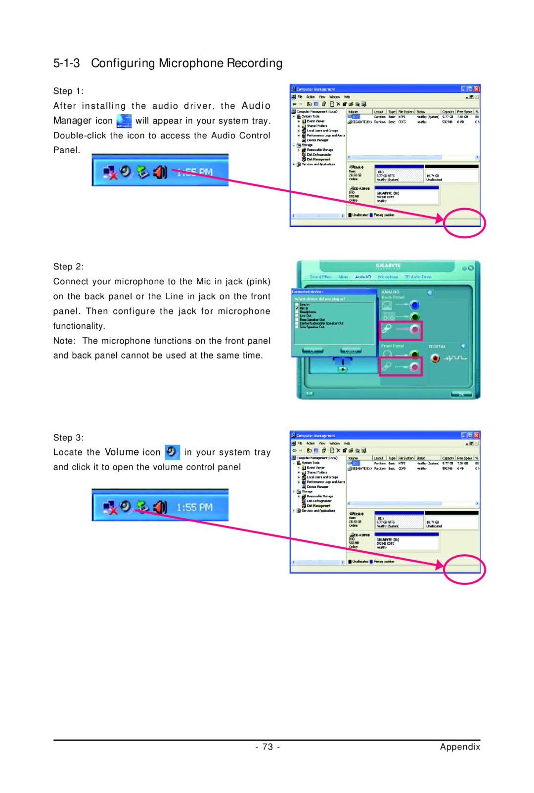 Gigabyte GA-P31-ES3G user manual Configuring Microphone Recording 