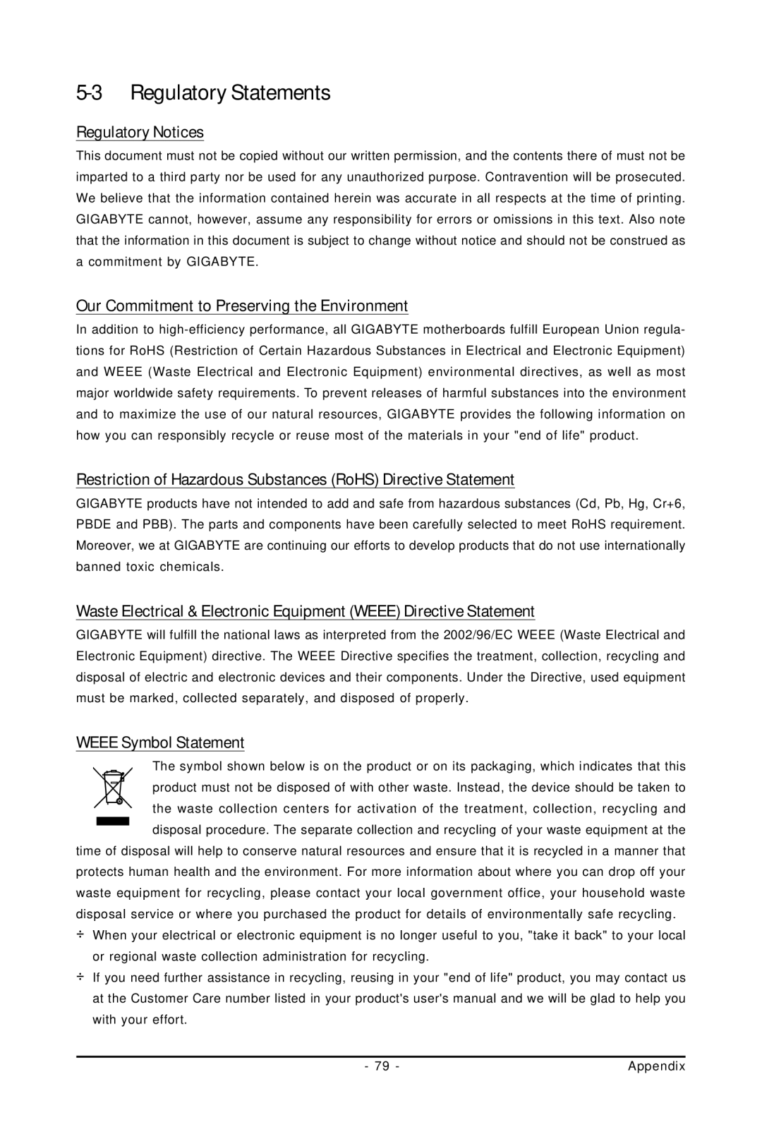 Gigabyte GA-P31-ES3G user manual Regulatory Statements, Regulatory Notices, Our Commitment to Preserving the Environment 