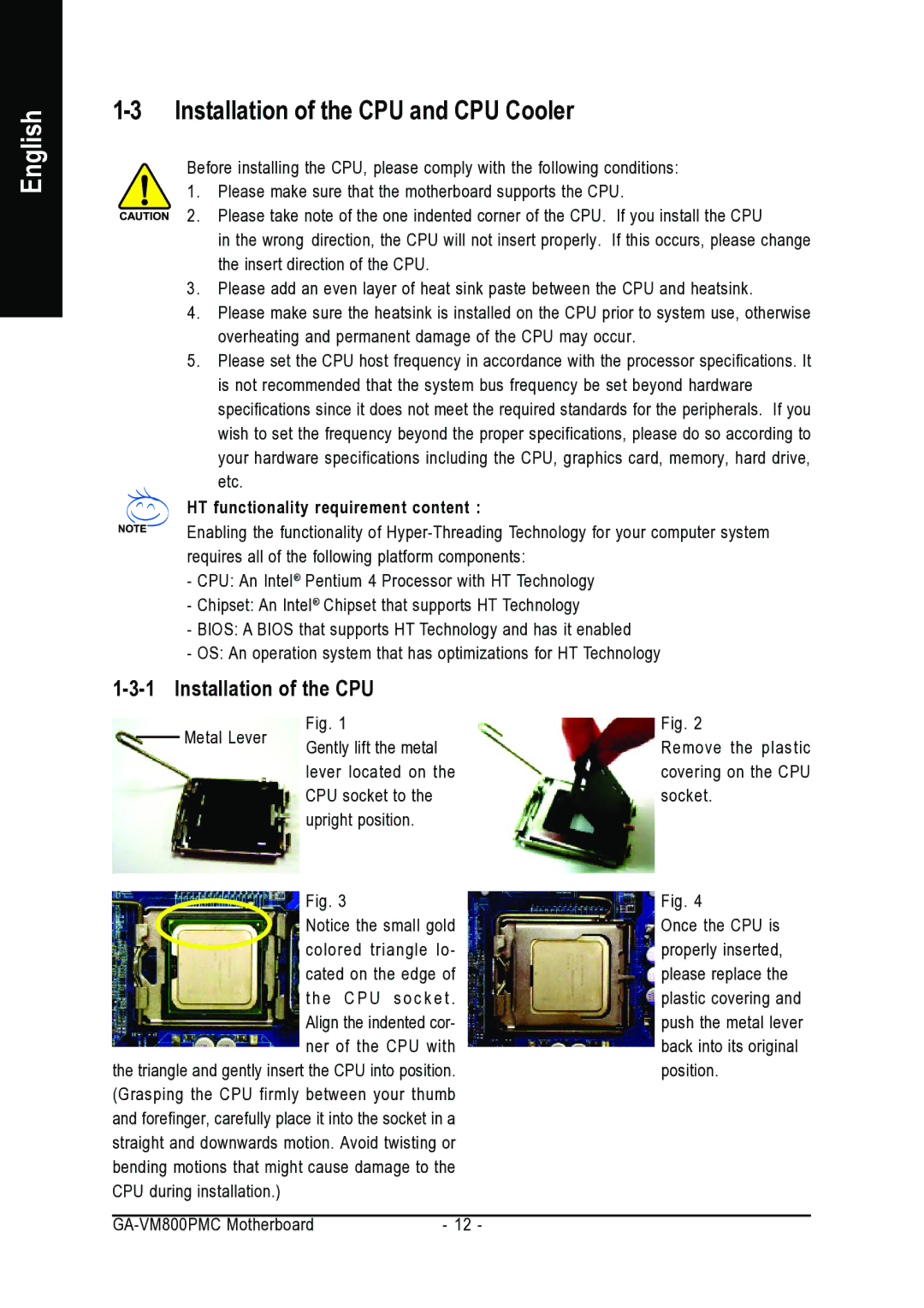 Gigabyte GA-VM800PMC user manual Installation of the CPU and CPU Cooler 