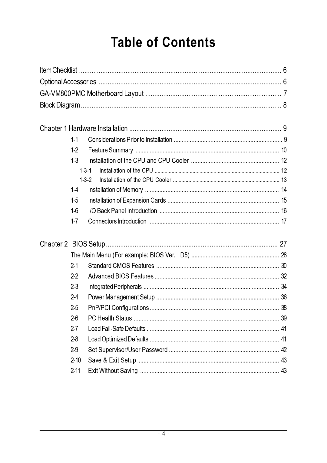 Gigabyte GA-VM800PMC user manual Table of Contents 