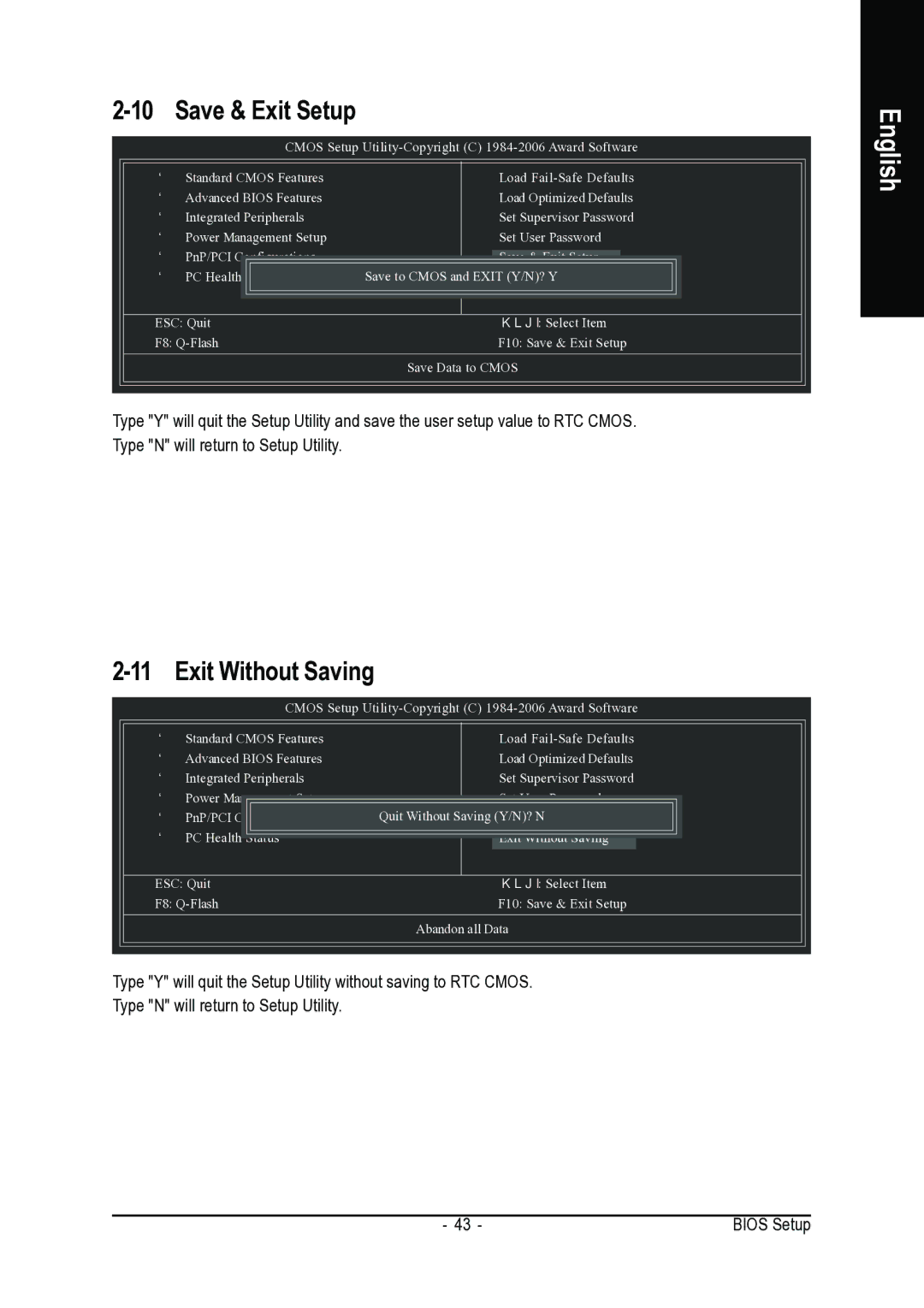 Gigabyte GA-VM800PMC user manual Save & Exit Setup, Exit Without Saving 