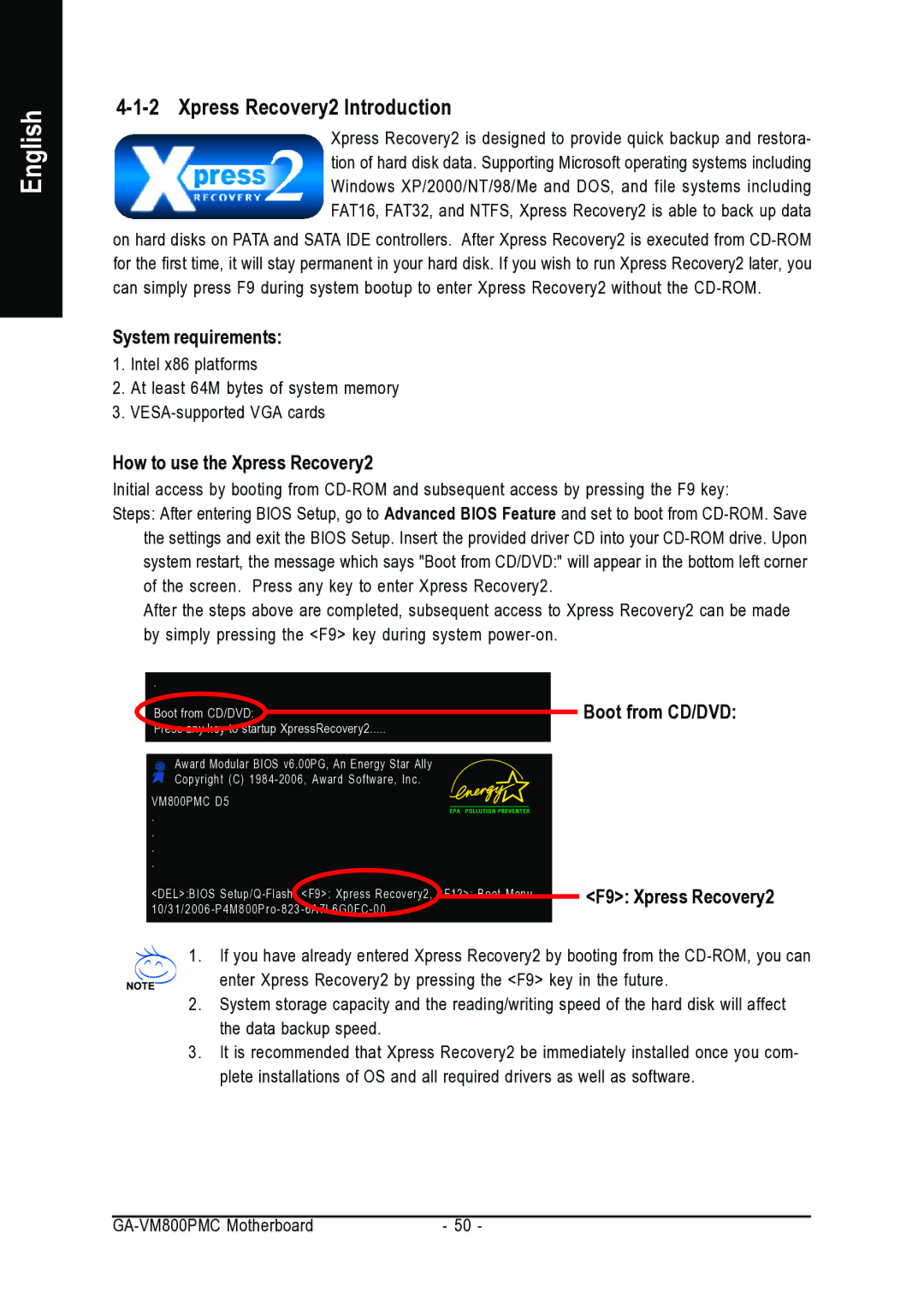 Gigabyte GA-VM800PMC user manual Xpress Recovery2 Introduction, System requirements, How to use the Xpress Recovery2 