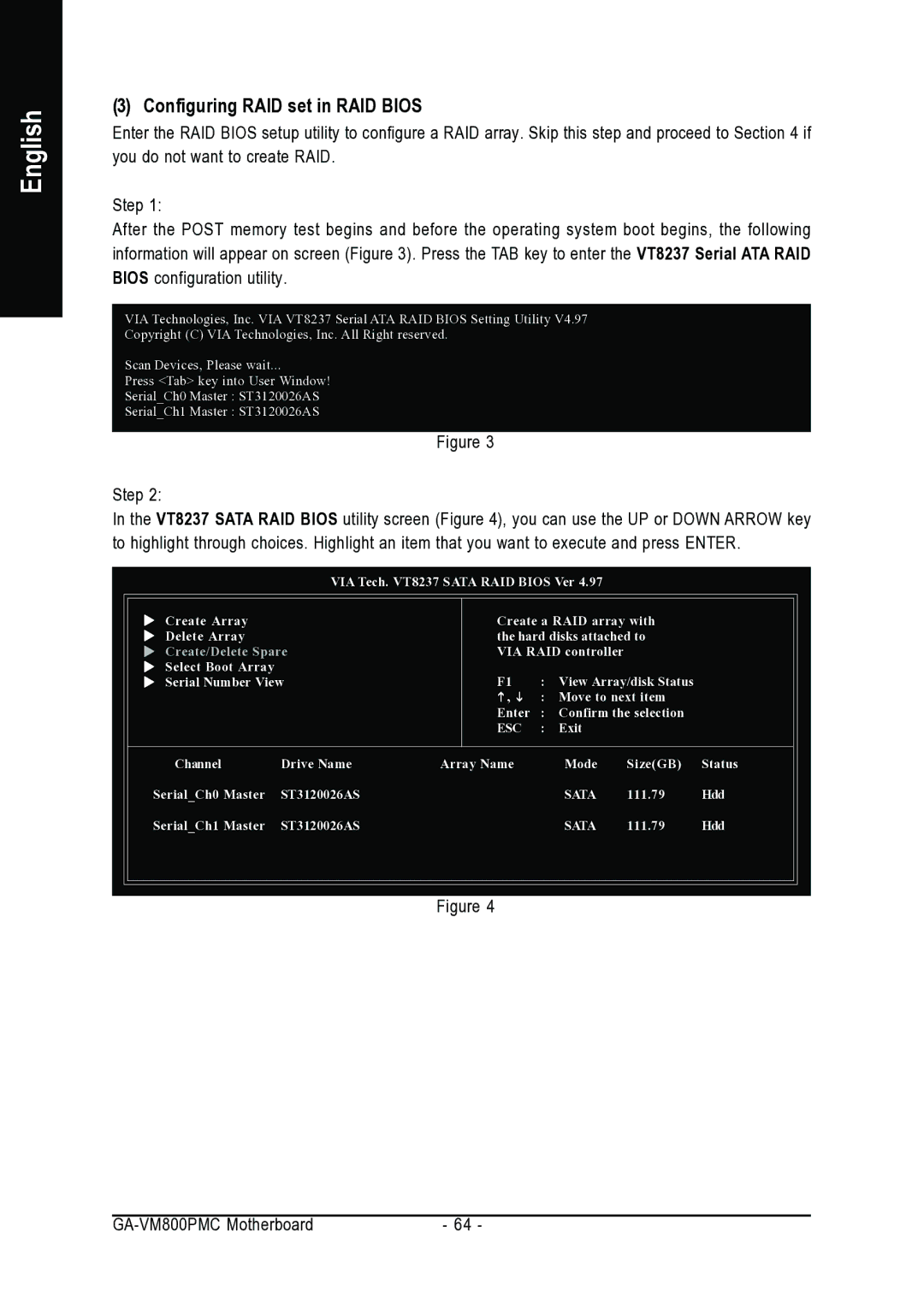 Gigabyte GA-VM800PMC user manual Configuring RAID set in RAID Bios 