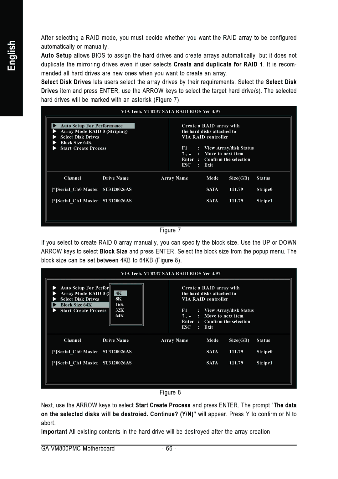 Gigabyte GA-VM800PMC user manual Stripe0 SerialCh1 Master ST3120026AS 