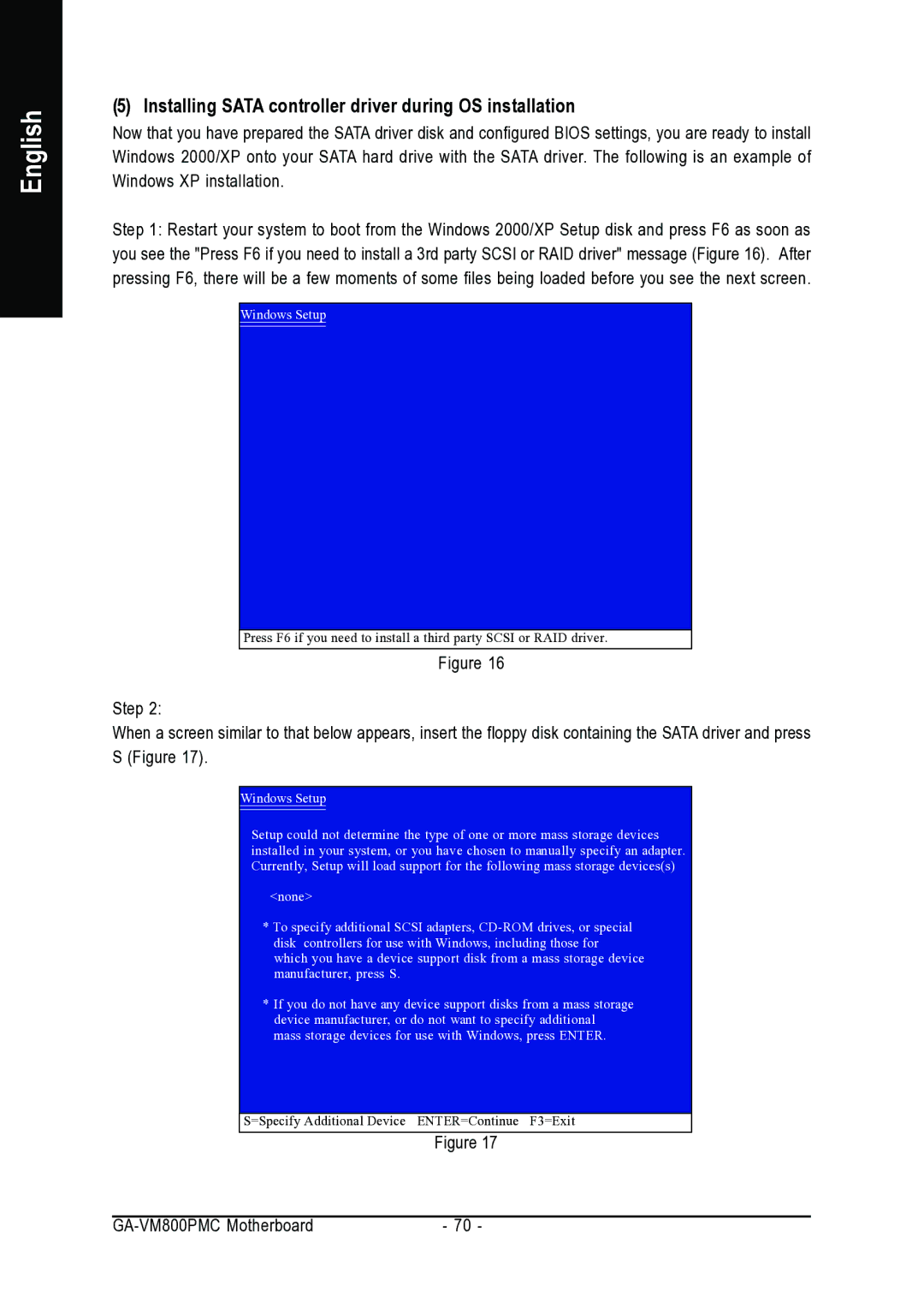 Gigabyte GA-VM800PMC user manual Installing Sata controller driver during OS installation 