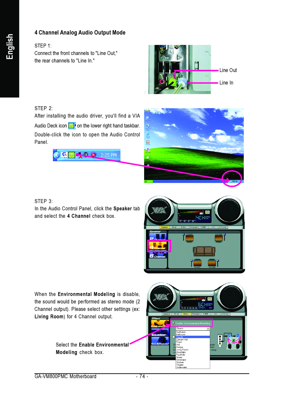 Gigabyte GA-VM800PMC user manual Channel Analog Audio Output Mode 