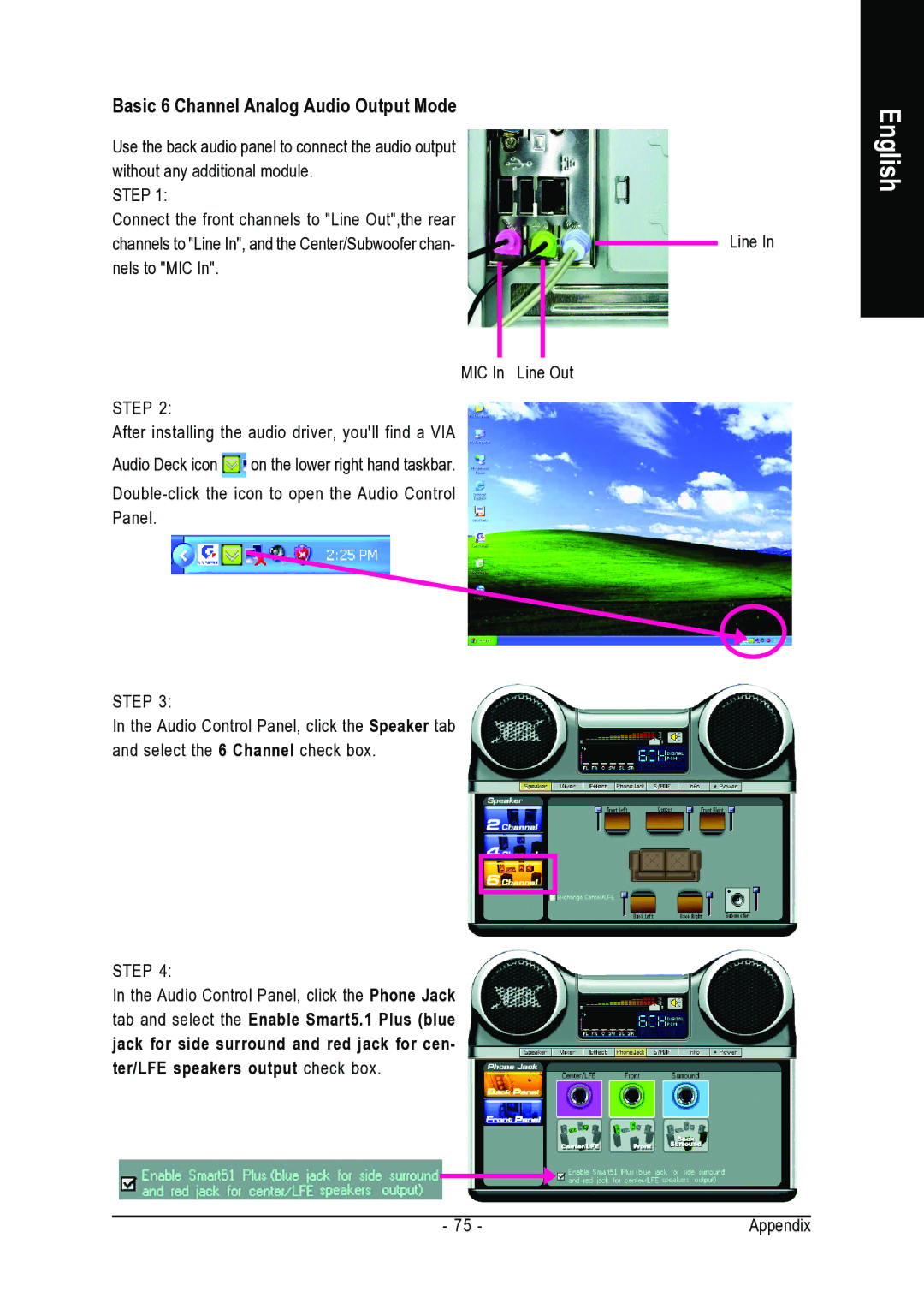 Gigabyte GA-VM800PMC user manual Basic 6 Channel Analog Audio Output Mode 