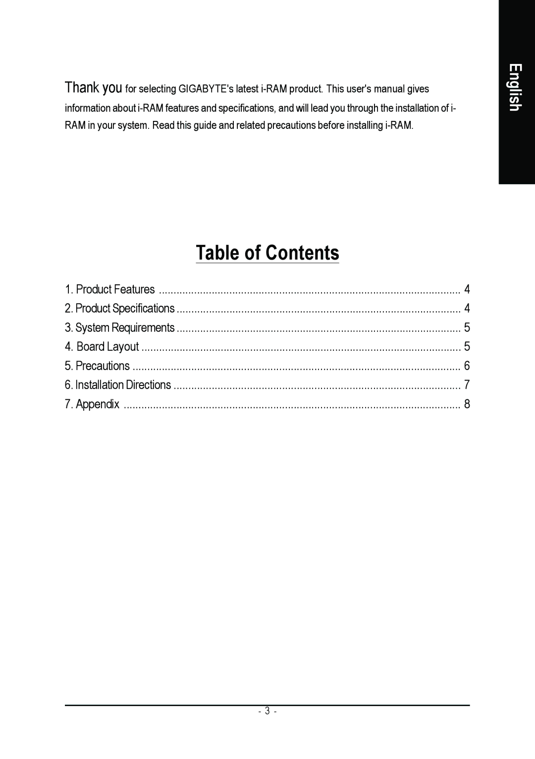 Gigabyte GC-RAMDISK user manual Table of Contents 