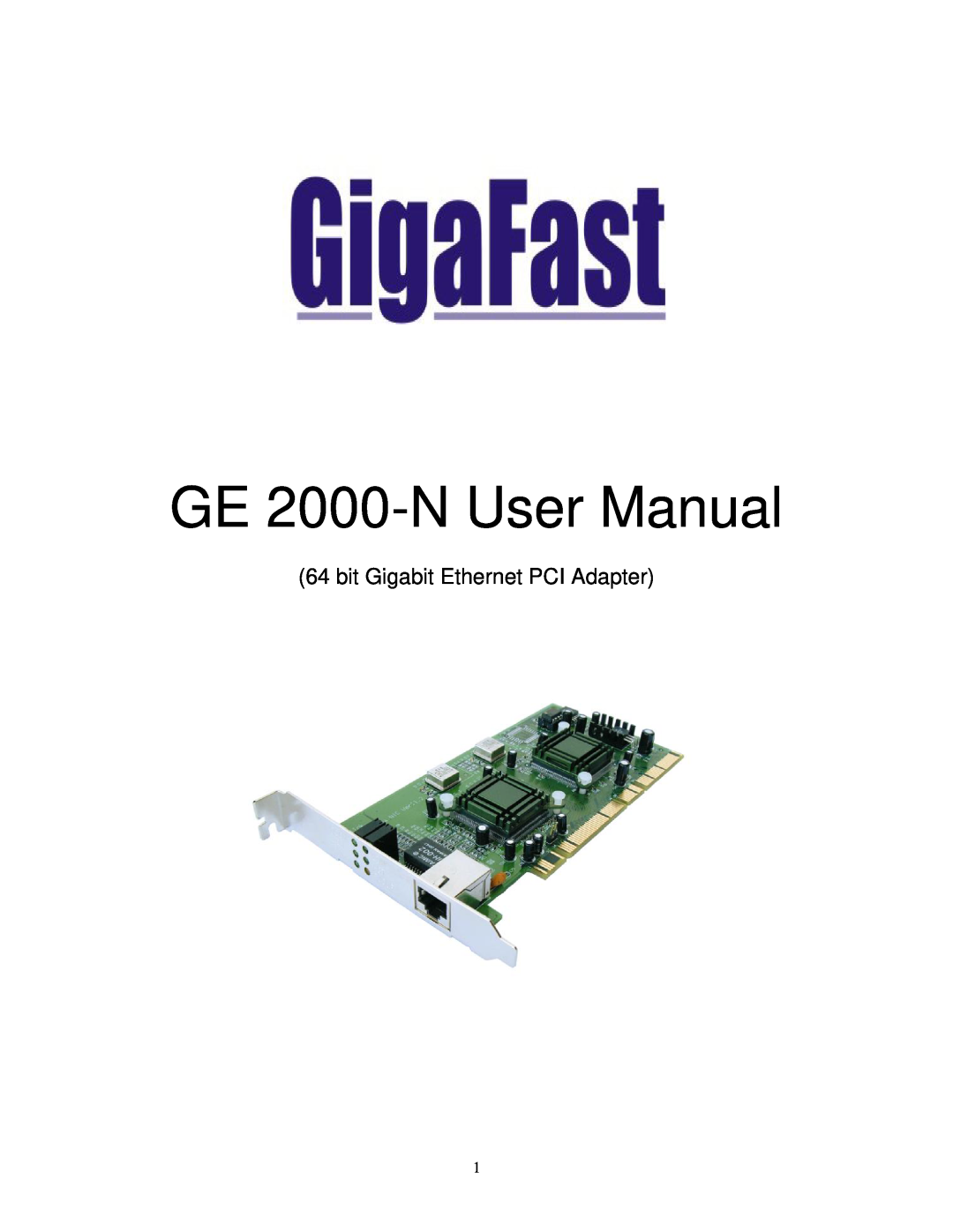 Gigabyte GE 2000-N user manual bit Gigabit Ethernet PCI Adapter 