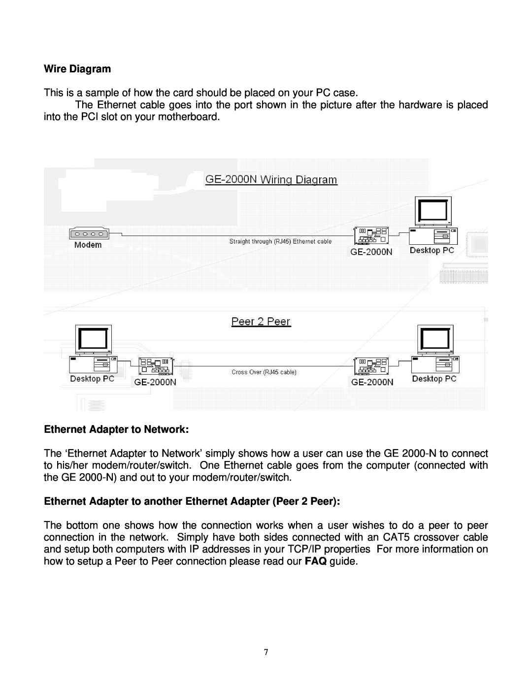 Gigabyte GE 2000-N Wire Diagram, Ethernet Adapter to Network, Ethernet Adapter to another Ethernet Adapter Peer 2 Peer 