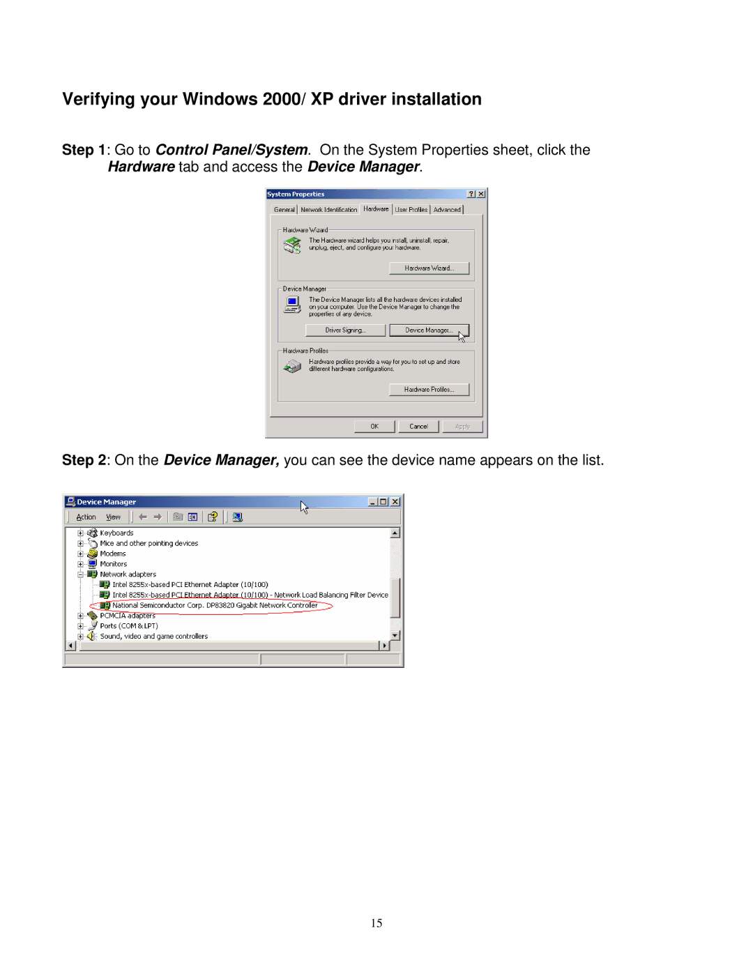 Gigabyte GE 2000-N user manual Verifying your Windows 2000/ XP driver installation 