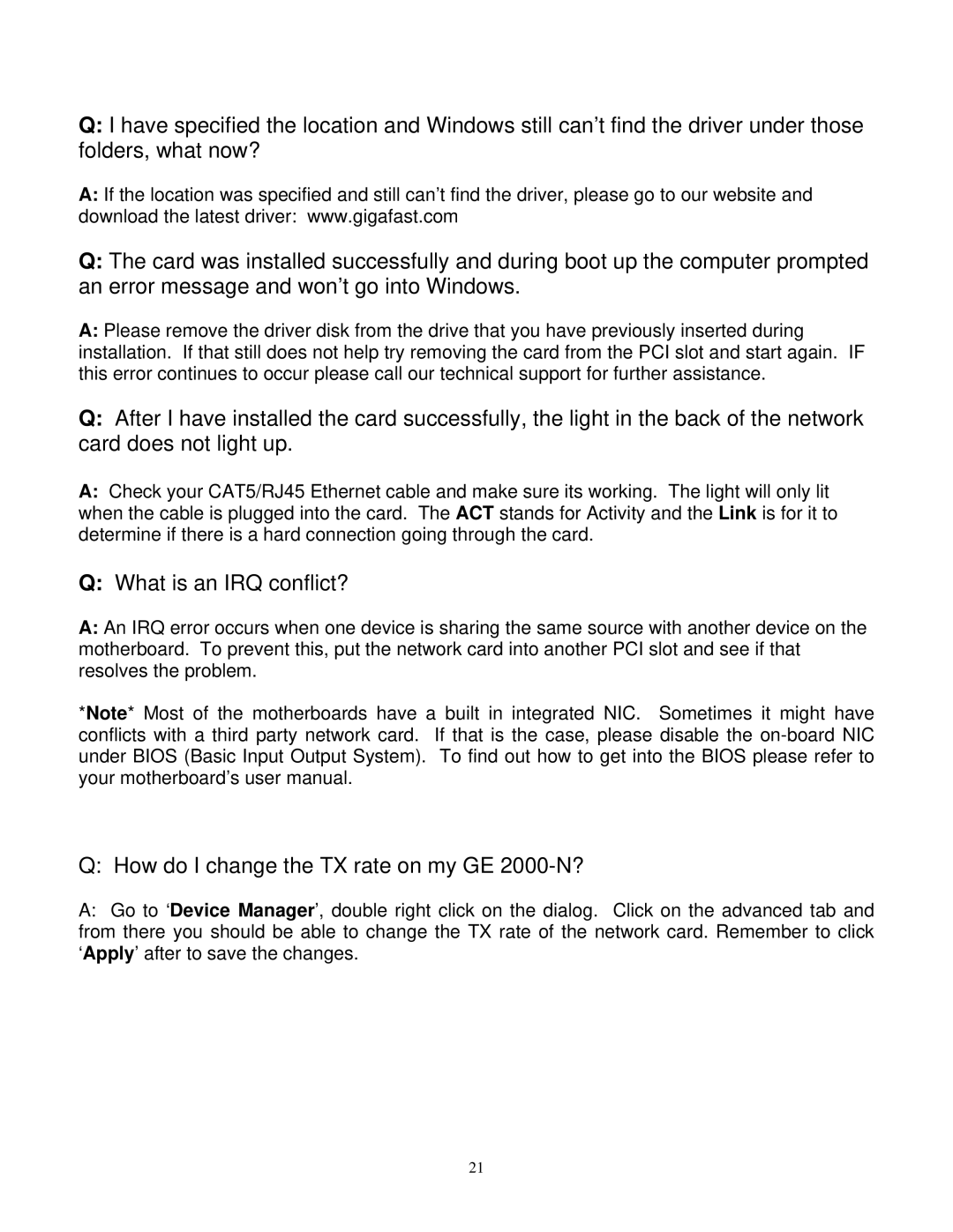 Gigabyte GE 2000-N user manual What is an IRQ conflict? 