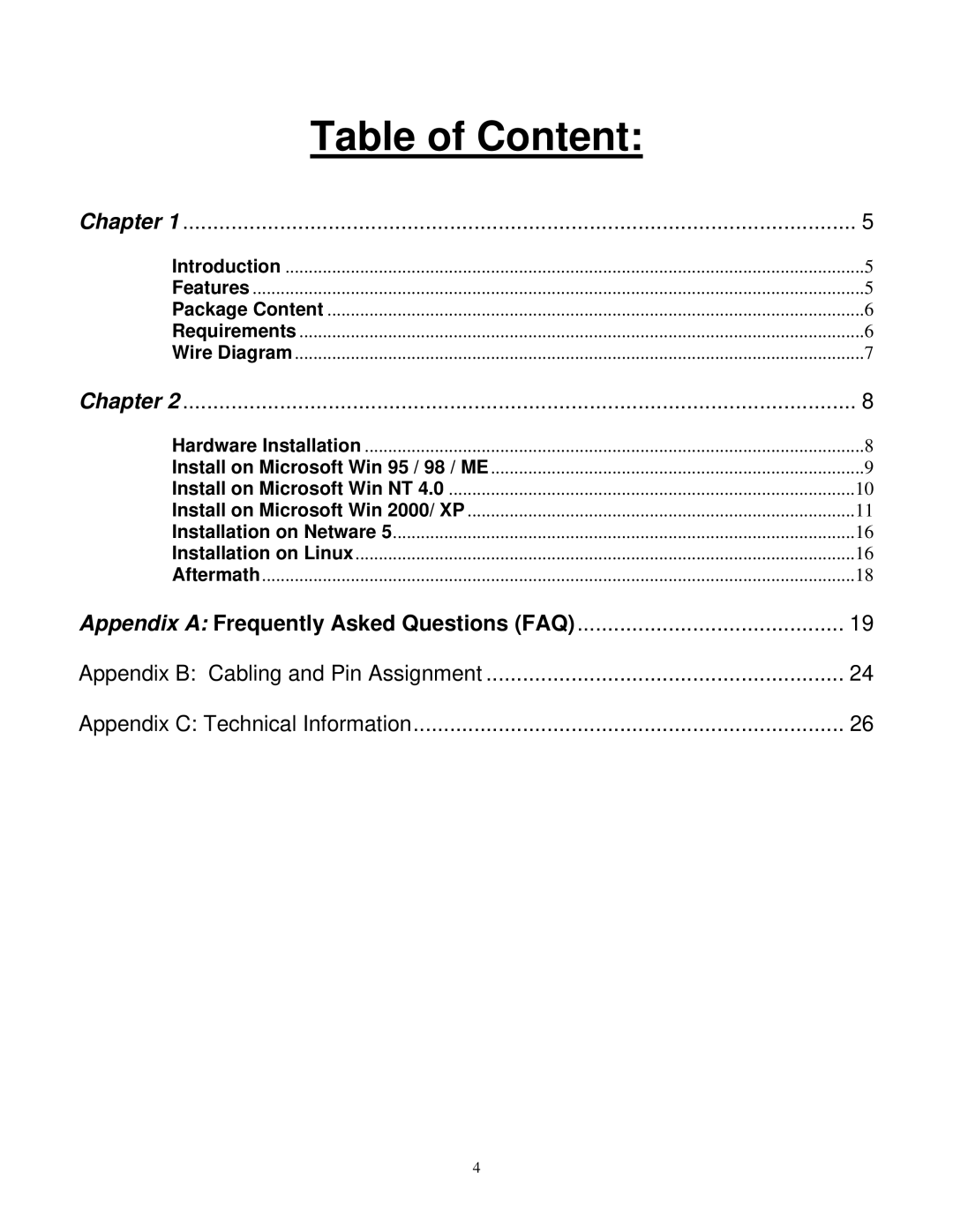 Gigabyte GE 2000-N user manual Table of Content 