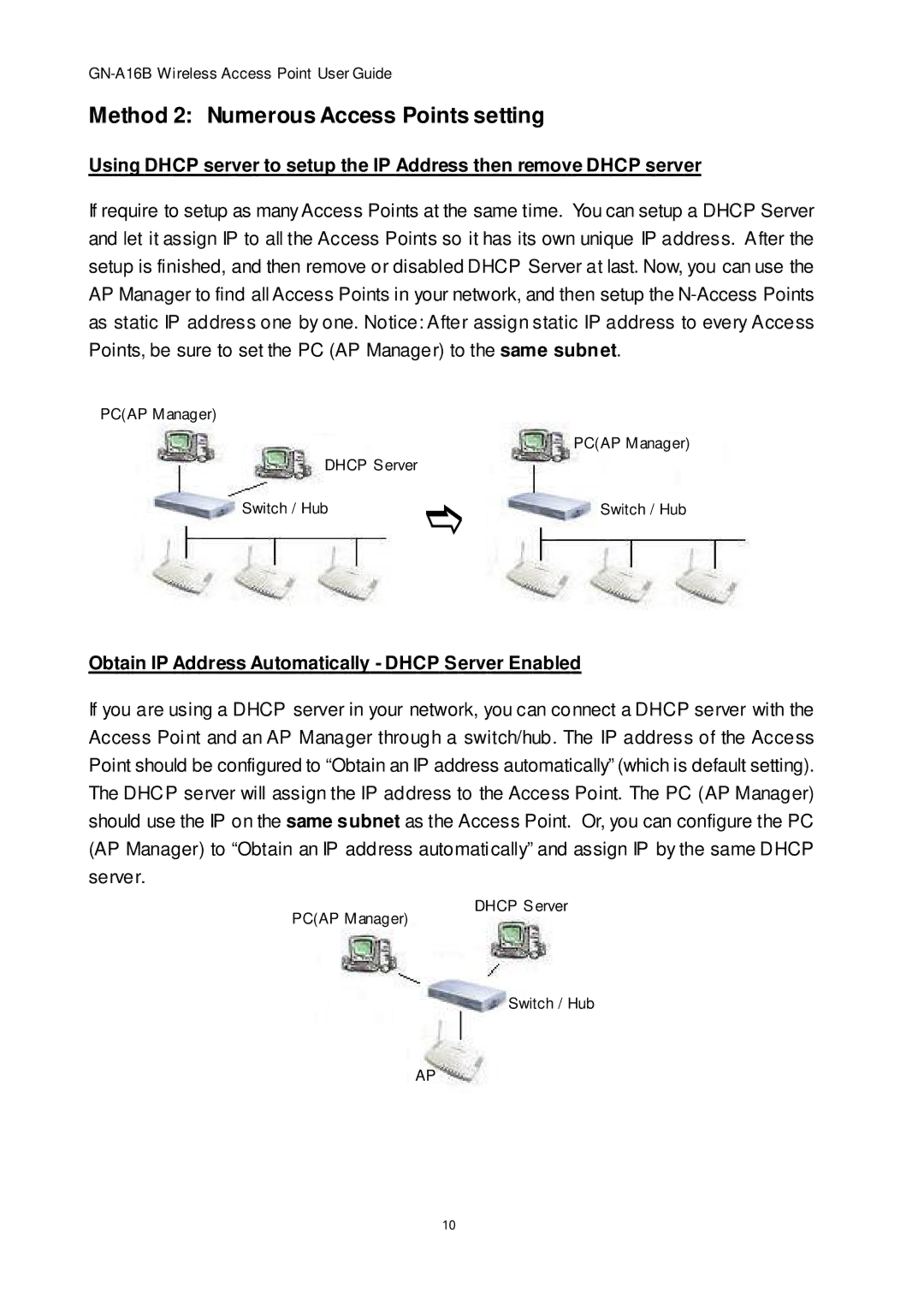 Gigabyte GN-A16B manual Method 2 Numerous Access Points setting, Obtain IP Address Automatically Dhcp Server Enabled 