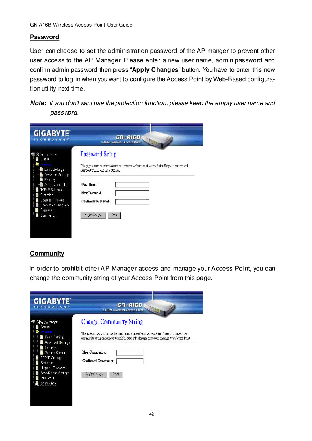 Gigabyte GN-A16B manual Password, Community 