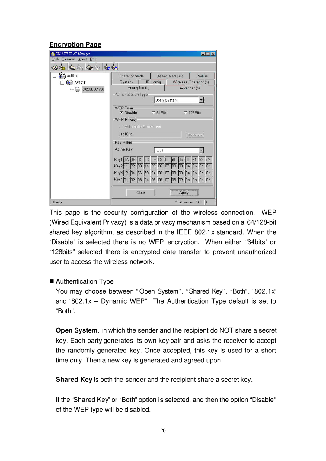 Gigabyte GN-AP101B manual Encryption 