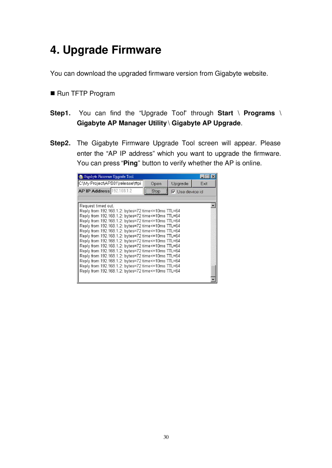 Gigabyte GN-AP101B manual Upgrade Firmware, Gigabyte AP Manager Utility \ Gigabyte AP Upgrade 