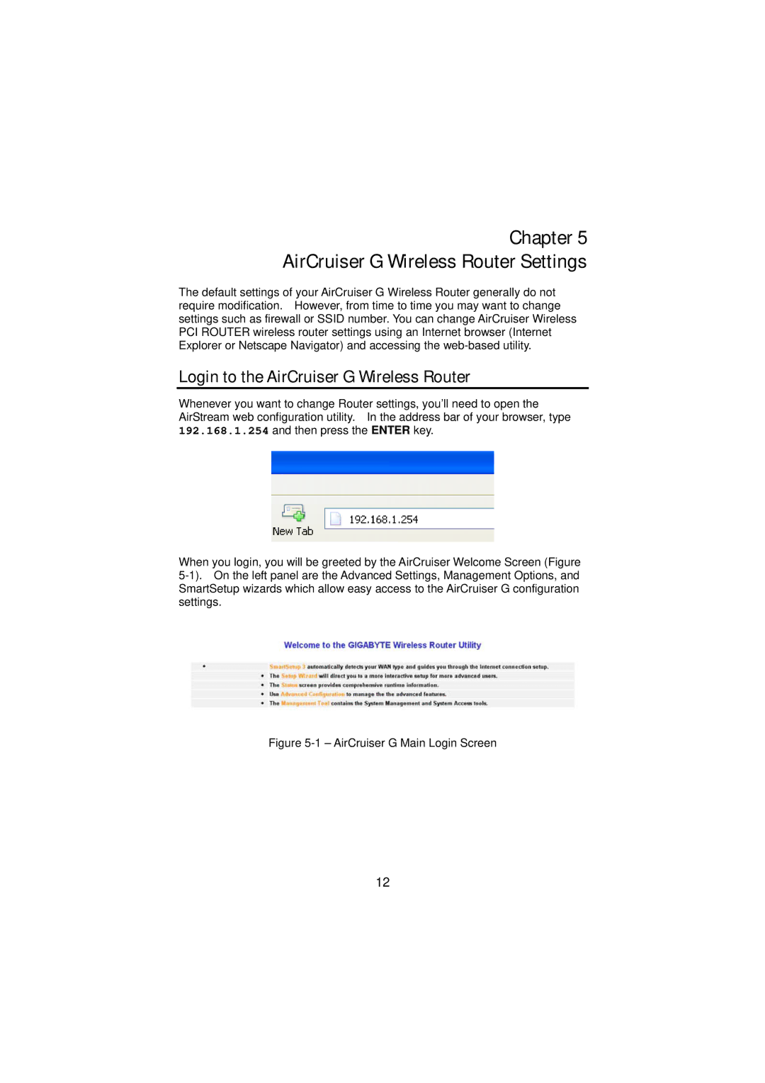 Gigabyte GN-BR01G manual Chapter AirCruiser G Wireless Router Settings, Login to the AirCruiser G Wireless Router 