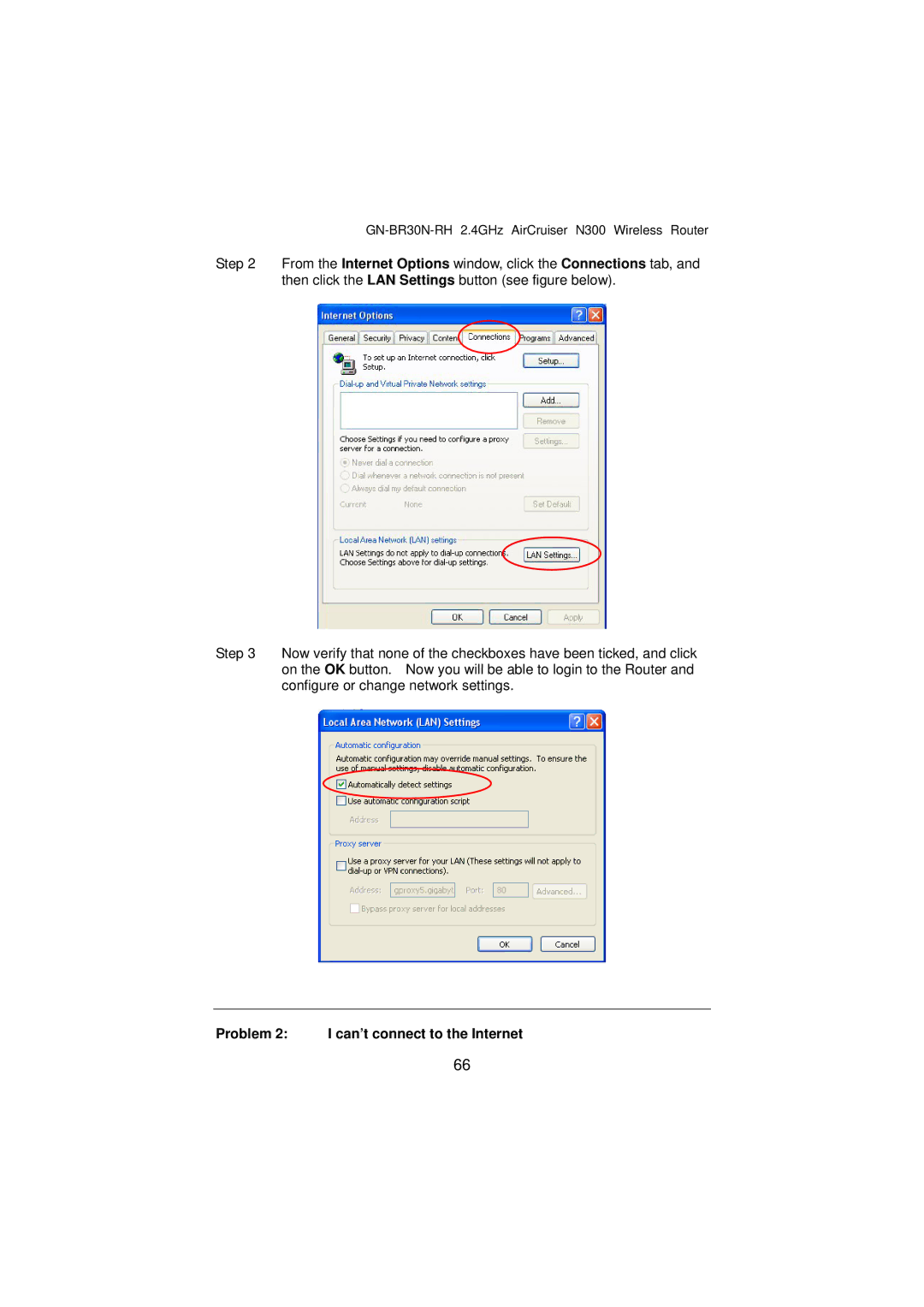 Gigabyte GN-BR30N-RH manual Problem 2 I can’t connect to the Internet 
