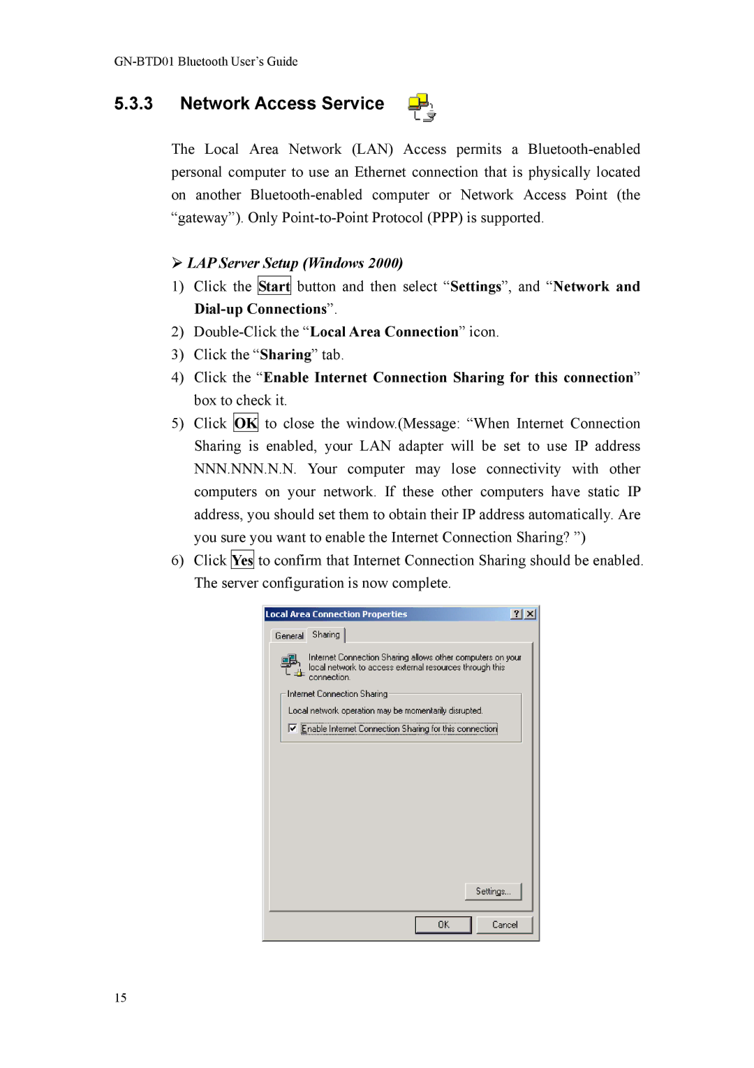 Gigabyte GN-BTD01 manual Network Access Service, LAP Server Setup Windows 