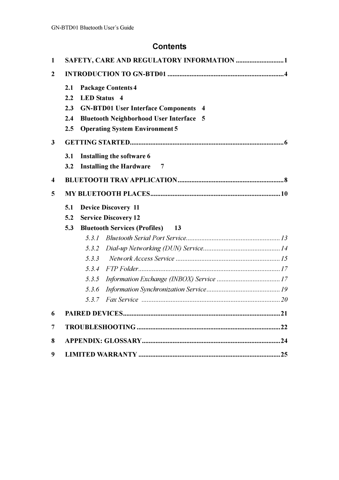 Gigabyte GN-BTD01 manual Contents 