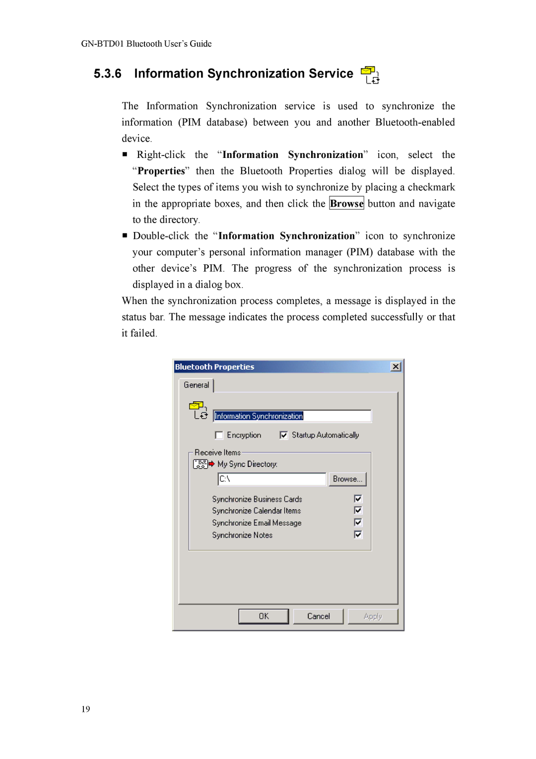 Gigabyte GN-BTD01 manual Information Synchronization Service 