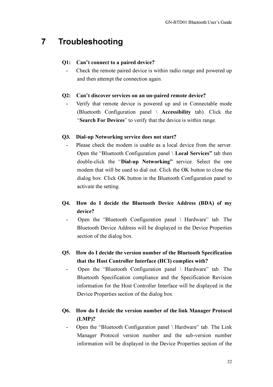 Gigabyte GN-BTD01 manual Troubleshooting, Q1 Can’t connect to a paired device? 