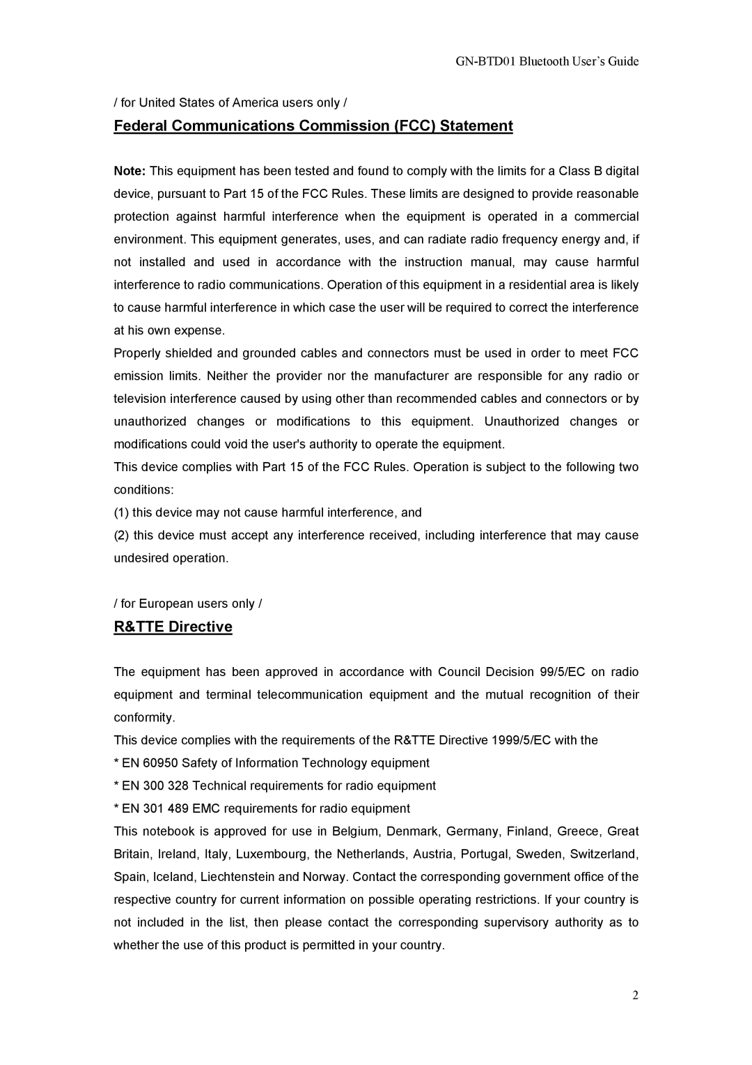 Gigabyte GN-BTD01 manual Federal Communications Commission FCC Statement 