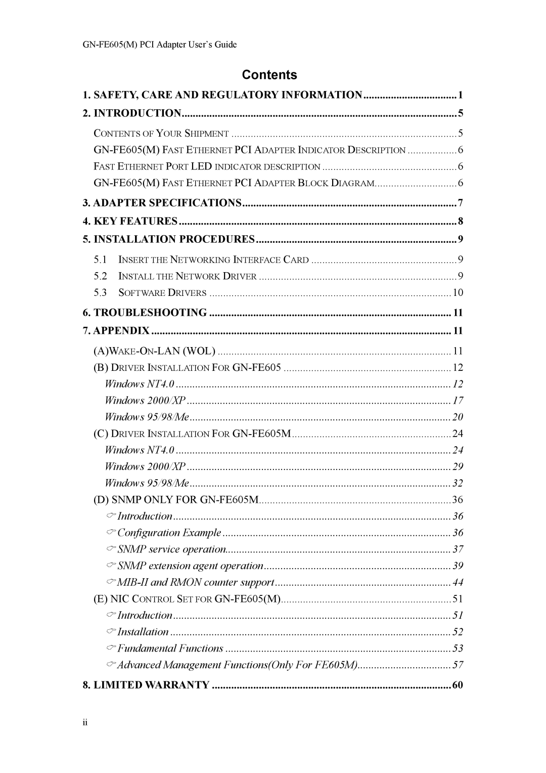 Gigabyte GN-FE605 manual Contents 