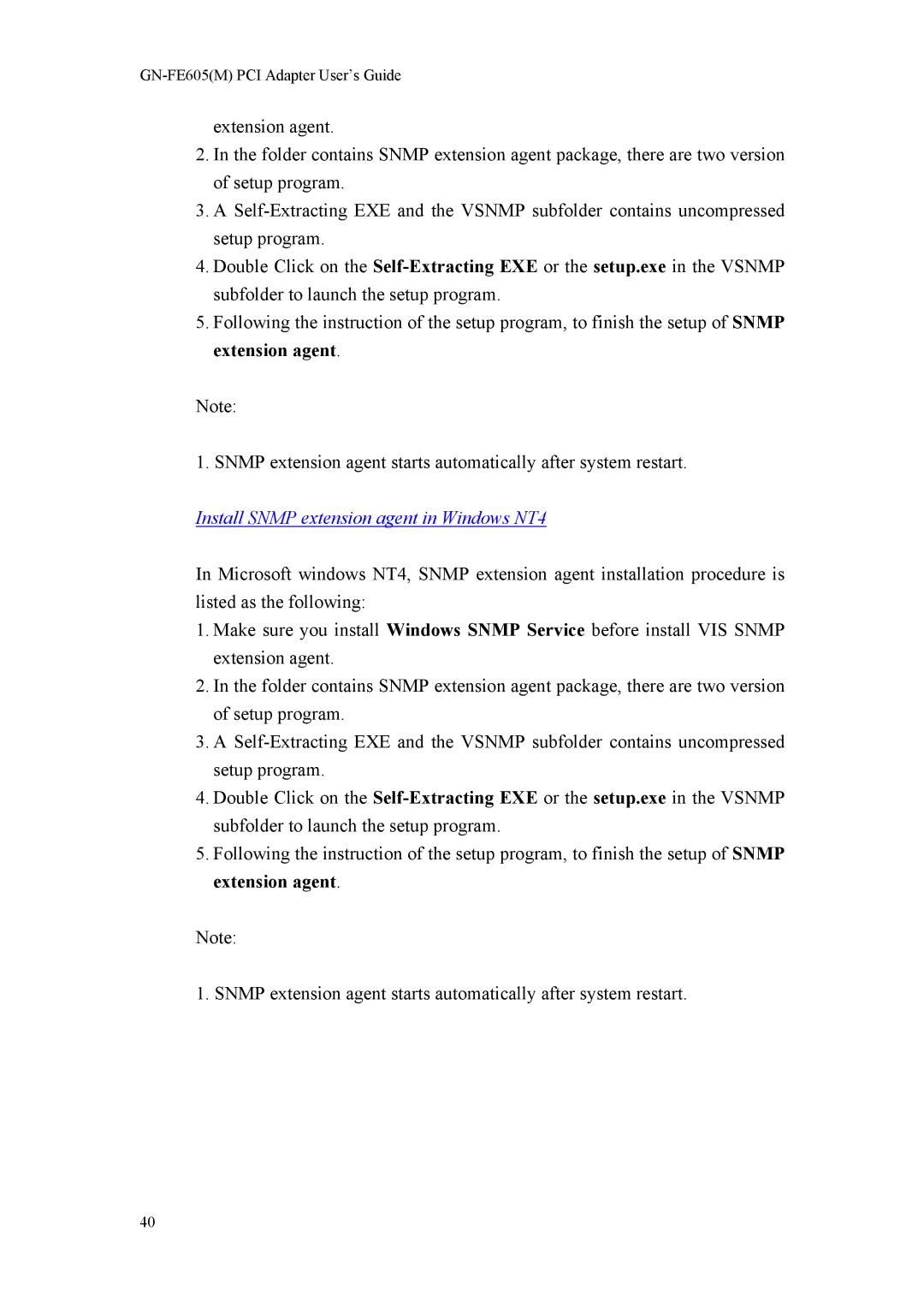 Gigabyte GN-FE605 manual Install Snmp extension agent in Windows NT4 