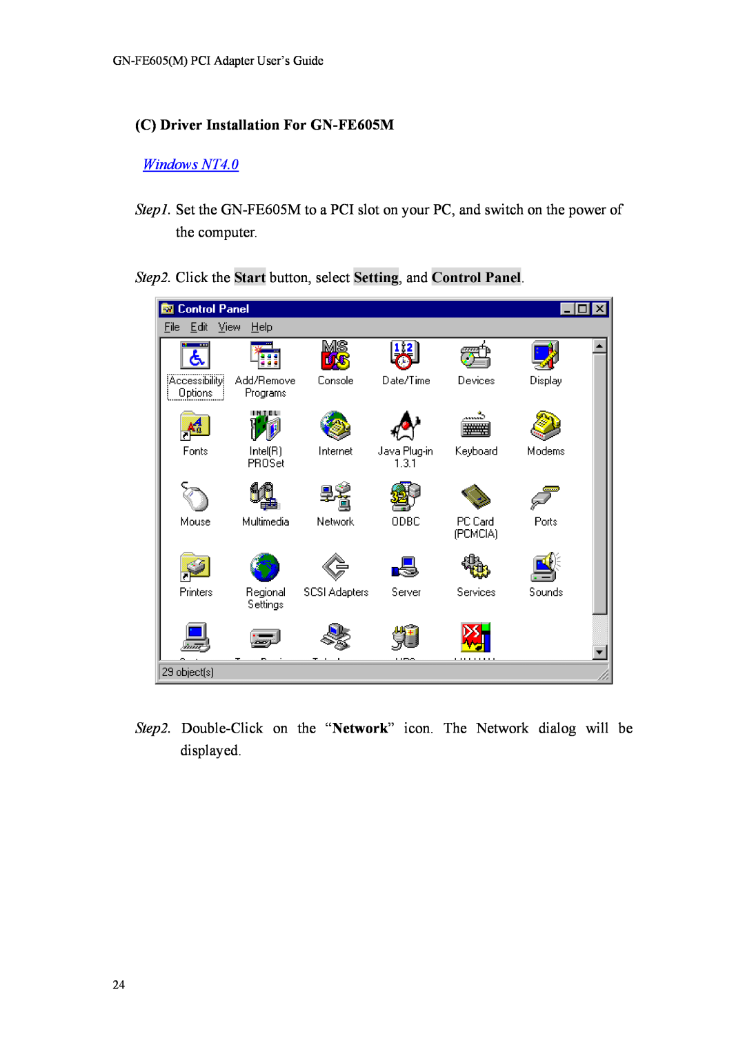 Gigabyte GN-FE605(M) manual C Driver Installation For GN-FE605M, Windows NT4.0 